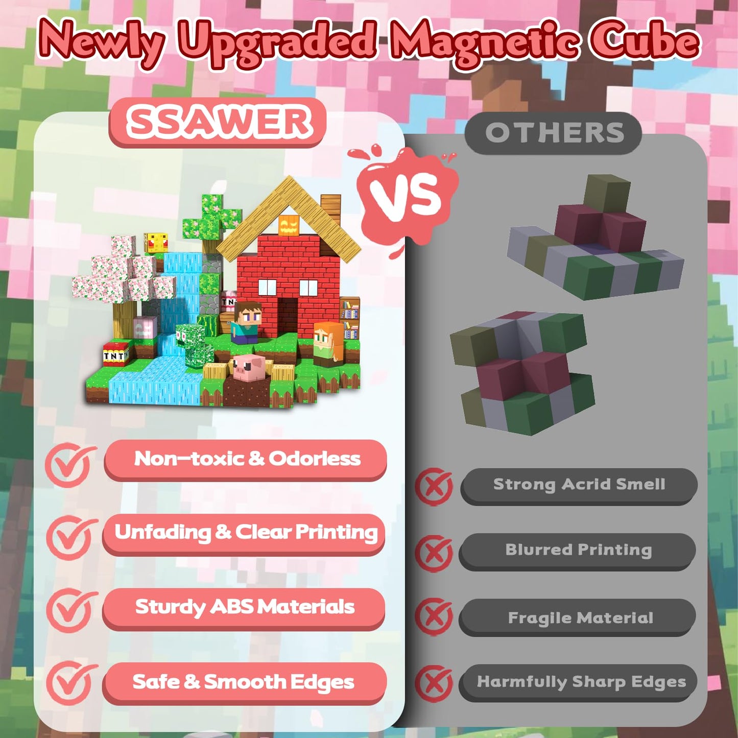 SSAWER Magnetic Blocks 208PCS – Sakura Forest STEM Building Toys for Kids 3+