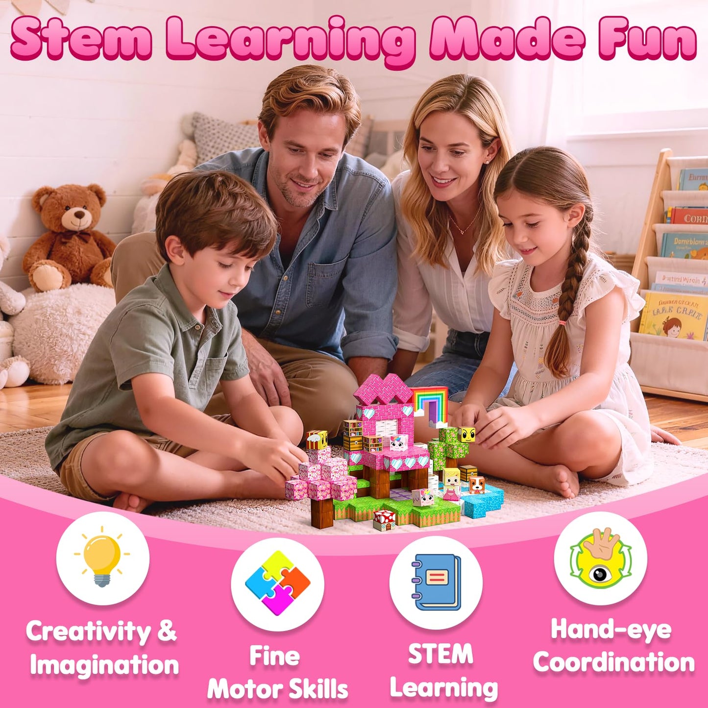 SSAWER Magnetic Blocks – 100-Piece STEM Building Set for Kids 3+ | Creative Open-Ended Play