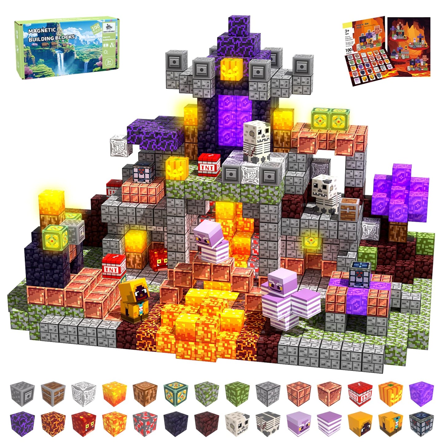 SSAWER Magnetic Blocks – 100PCS Light-Up Magnetic Building Blocks for Kids | STEM Construction Toy