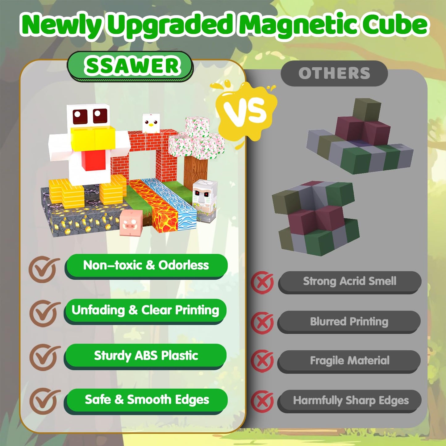 SSAWER Magnetic Blocks – 150-Piece Light-Up Building Set for Kids 3+