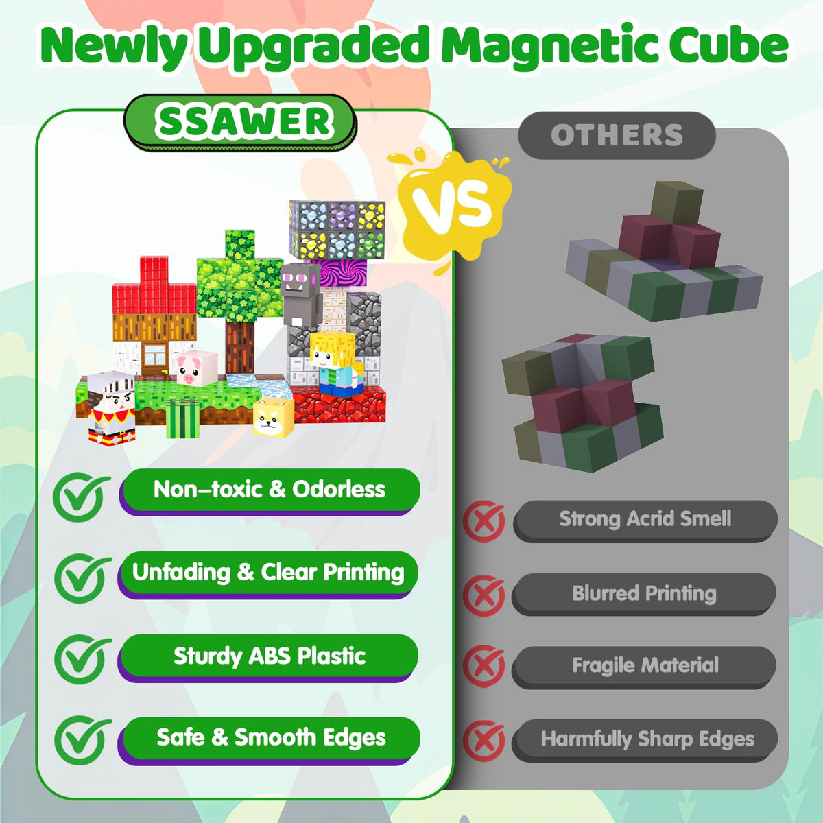 SSAWER Magnetic Blocks - 150PCS STEM Building Set for Kids 3+ | 39 Designs, Storybook & Screen-Free Fun
