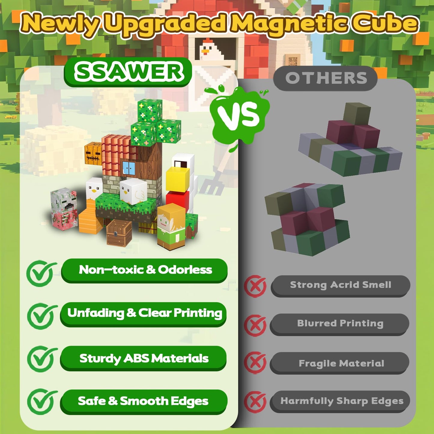SSAWER Magnetic Blocks – 48-Piece STEM Building Toys for Kids Ages 4-8 | Creative, Screen-Free Play