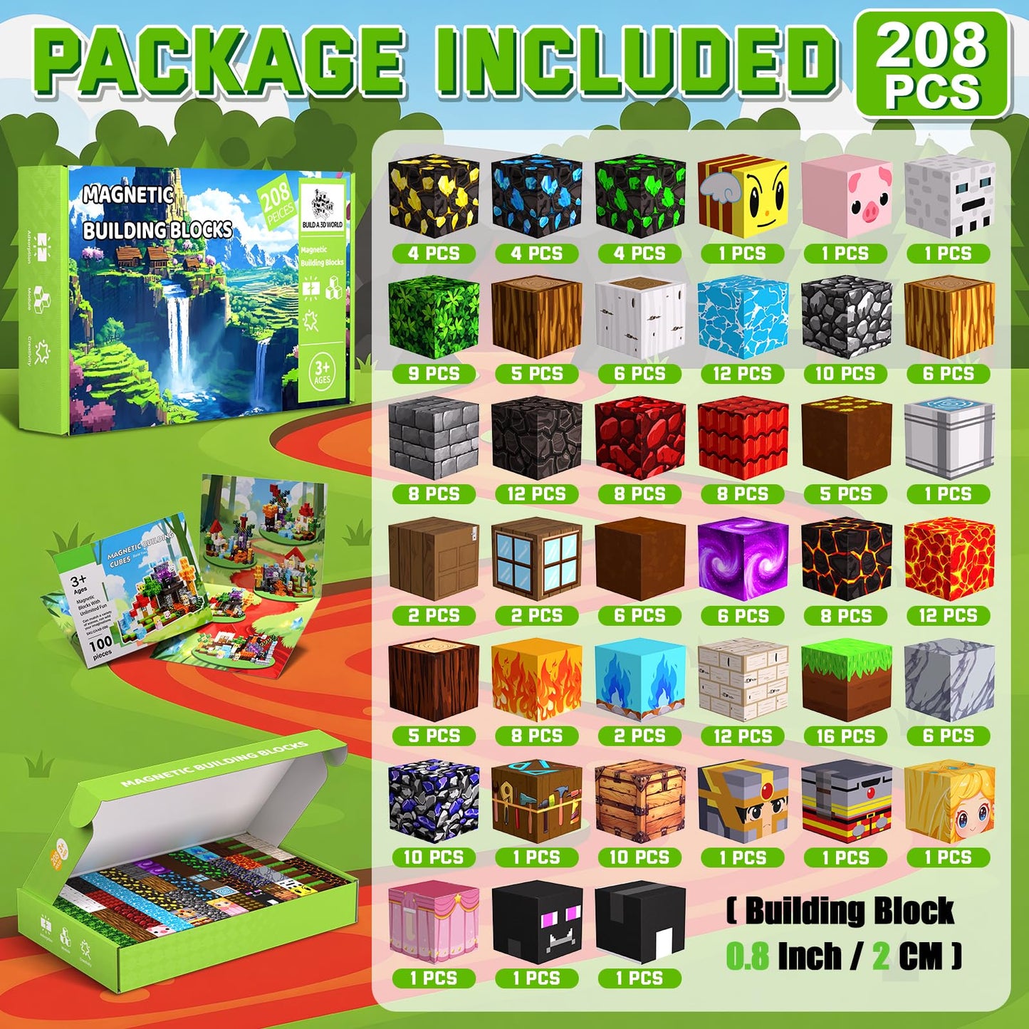 SSAWER Magnetic Blocks 208-Piece Magnetic Building Set for Kids – STEM Toy for Ages 3+, Creative Open-Ended Play