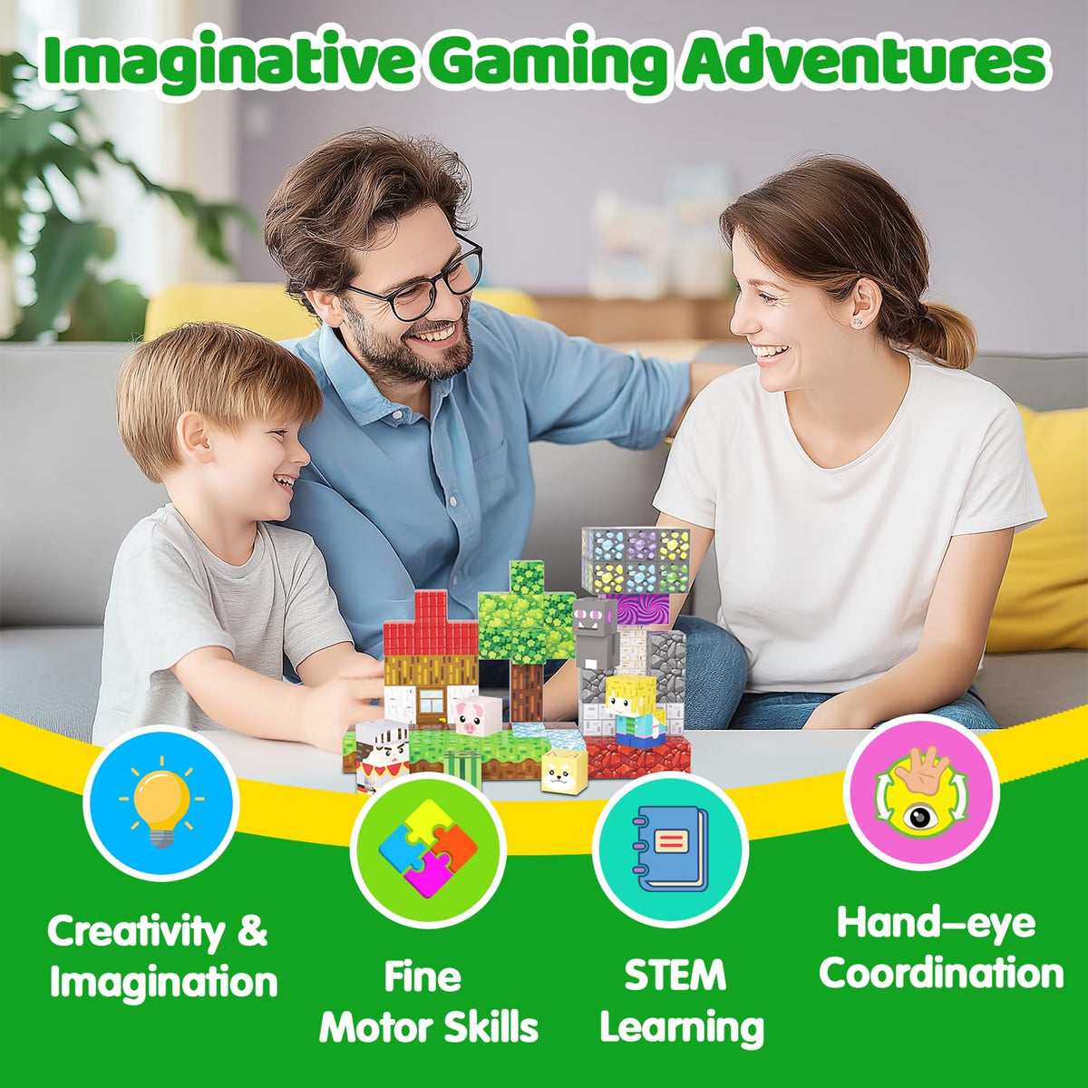 SSAWER Magnetic Blocks - 150PCS STEM Building Set for Kids 3+ | 39 Designs, Storybook & Screen-Free Fun