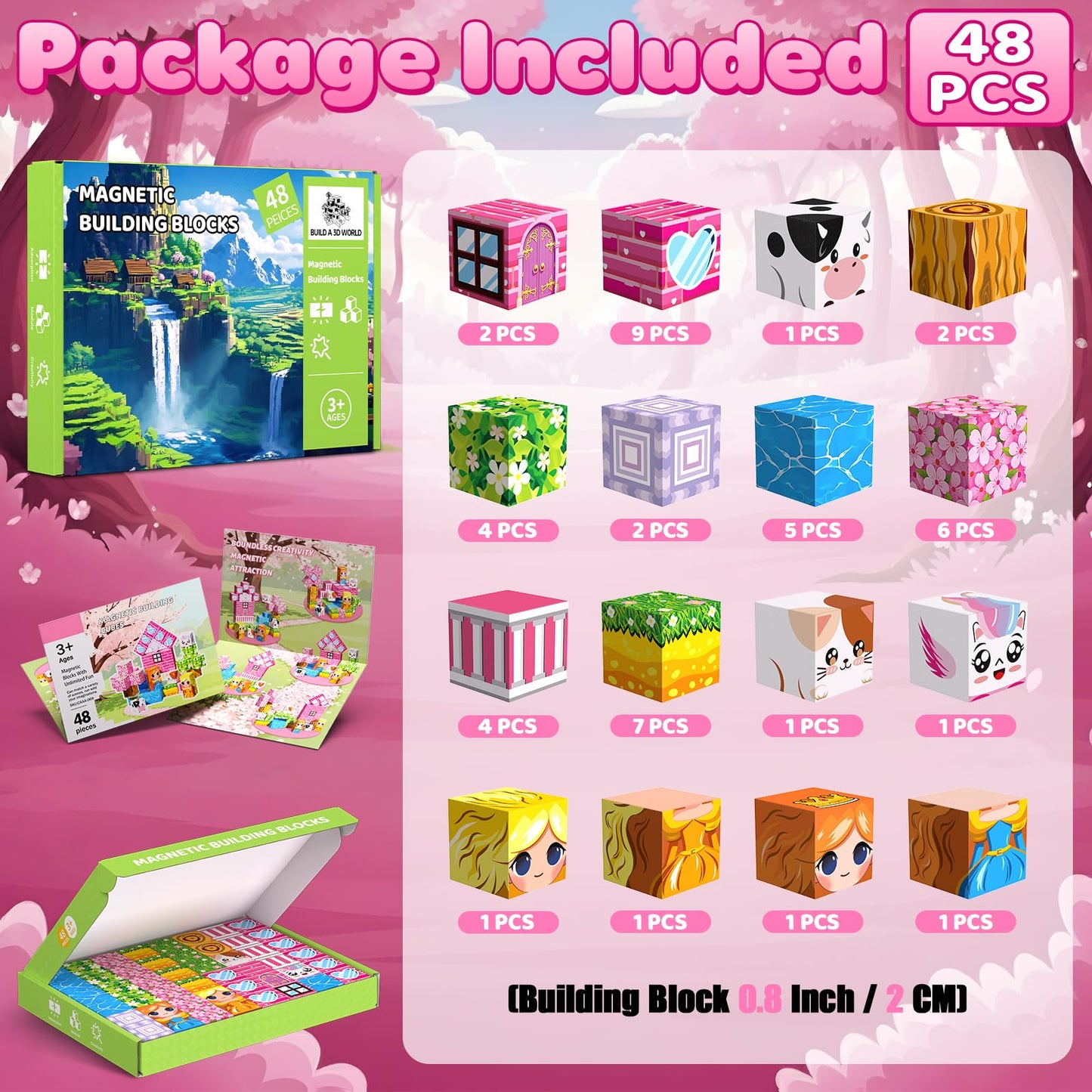 SSAWER Magnetic Blocks - 48 Pcs STEM Toy for Kids 4-8 | Creative Building Cubes