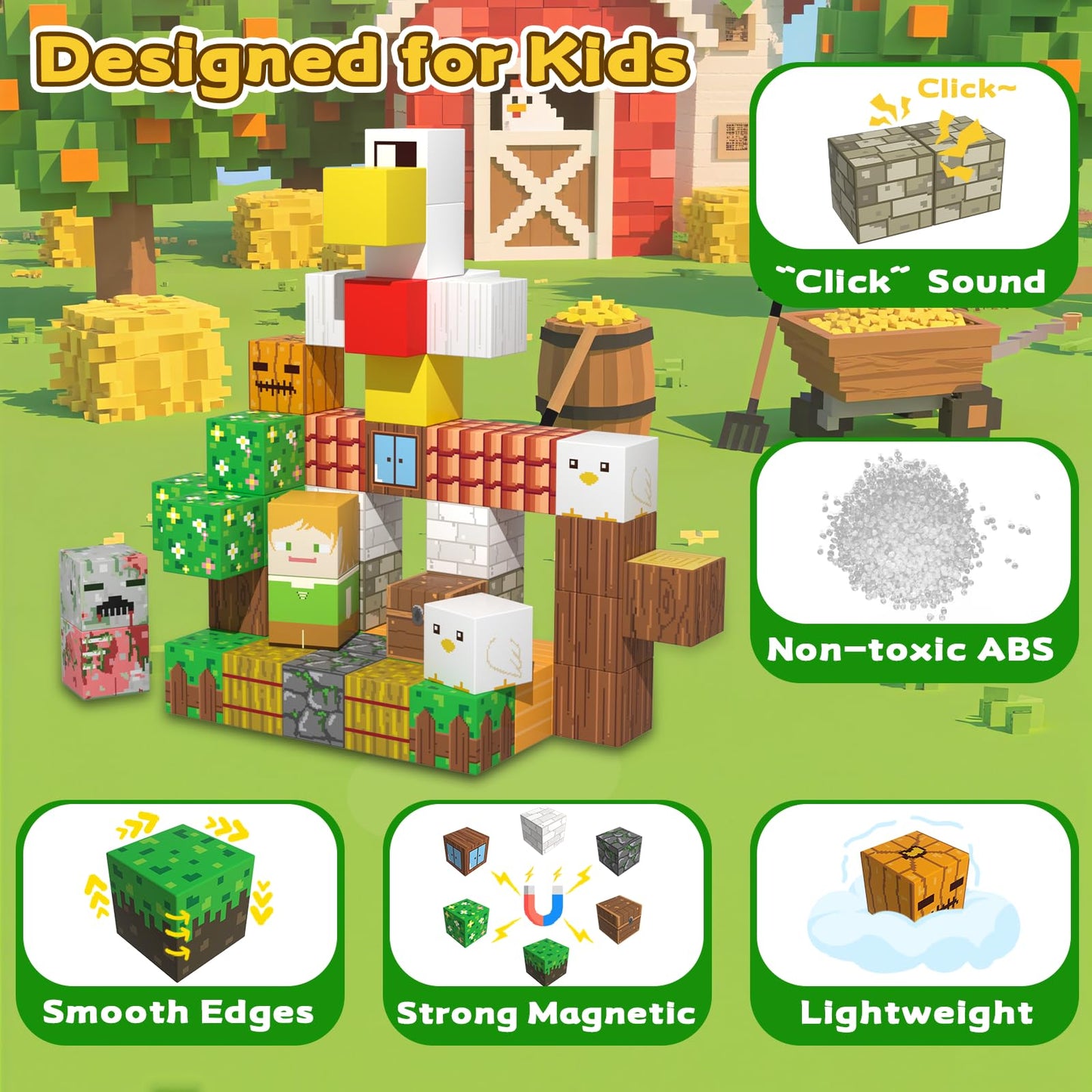 SSAWER Magnetic Blocks – 48-Piece STEM Building Toys for Kids Ages 4-8 | Creative, Screen-Free Play