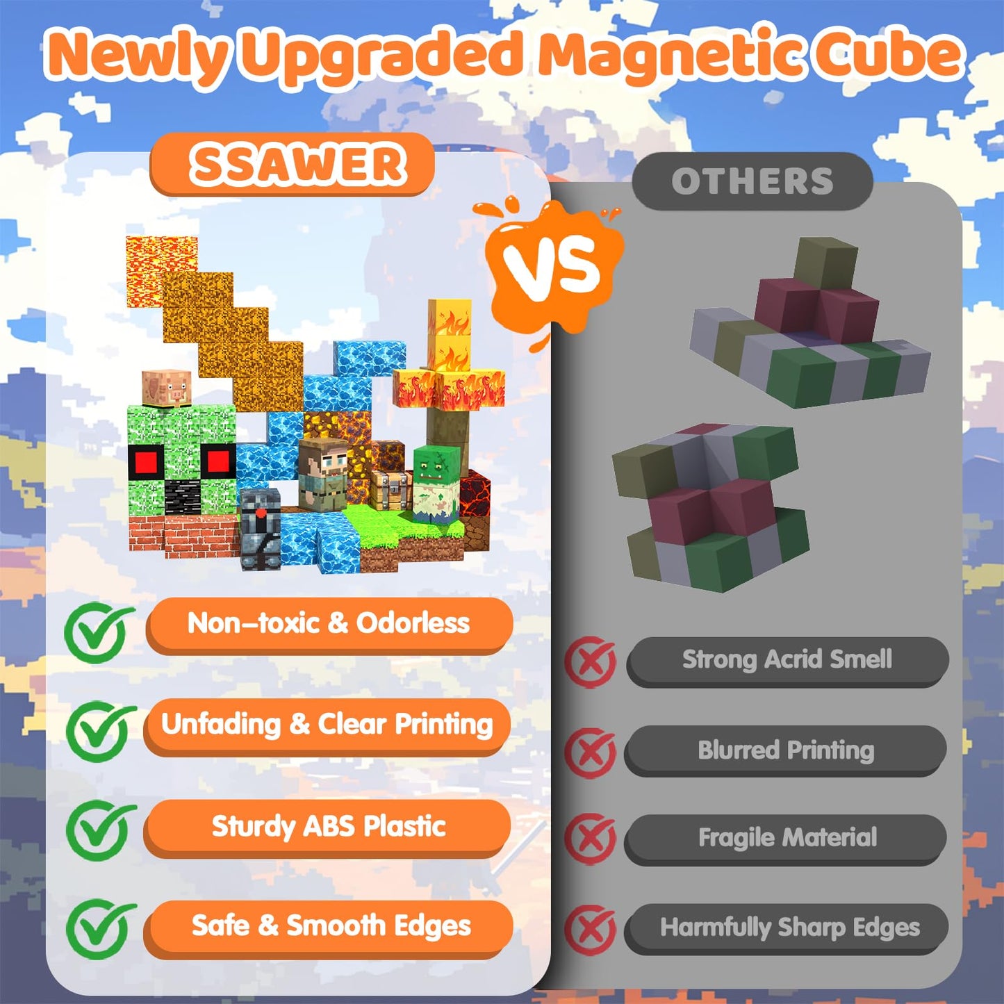 SSAWER Magnetic Blocks – 48 PCS STEM Toys for Kids Aged 4-8