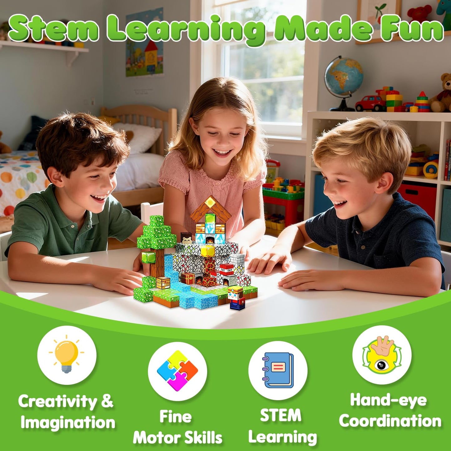 SSAWER Magnetic Blocks – 100PCS STEM Building Toys for Kids Aged 3+ | Creative, Screen-Free Play