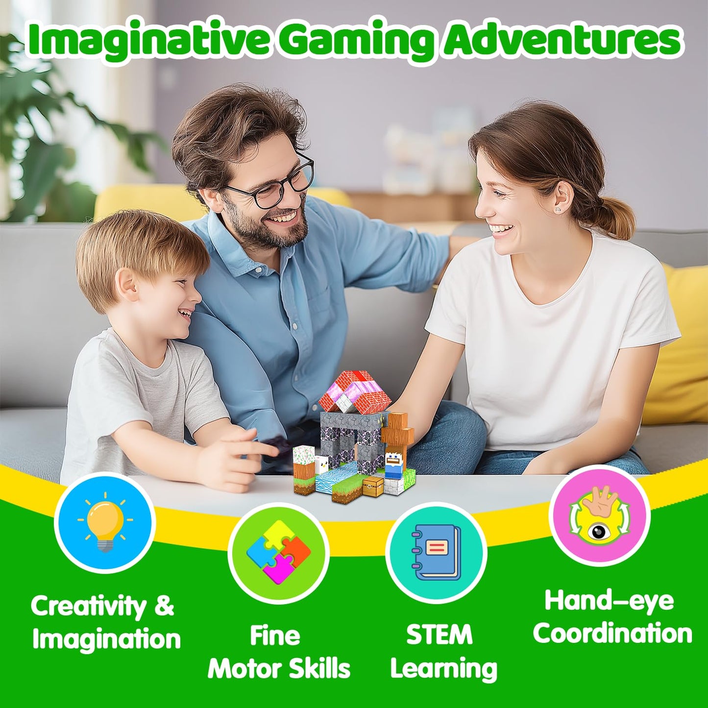 SSAWER Magnetic Blocks – 150-Piece Light-Up Building Set for Kids 3+