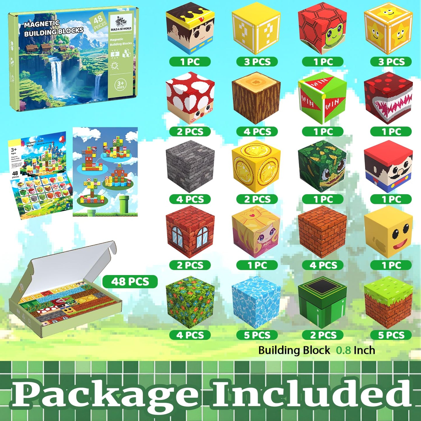SSAWER Magnetic Blocks Forest Edition – 48-Piece STEM Building Kit for Kids 3+