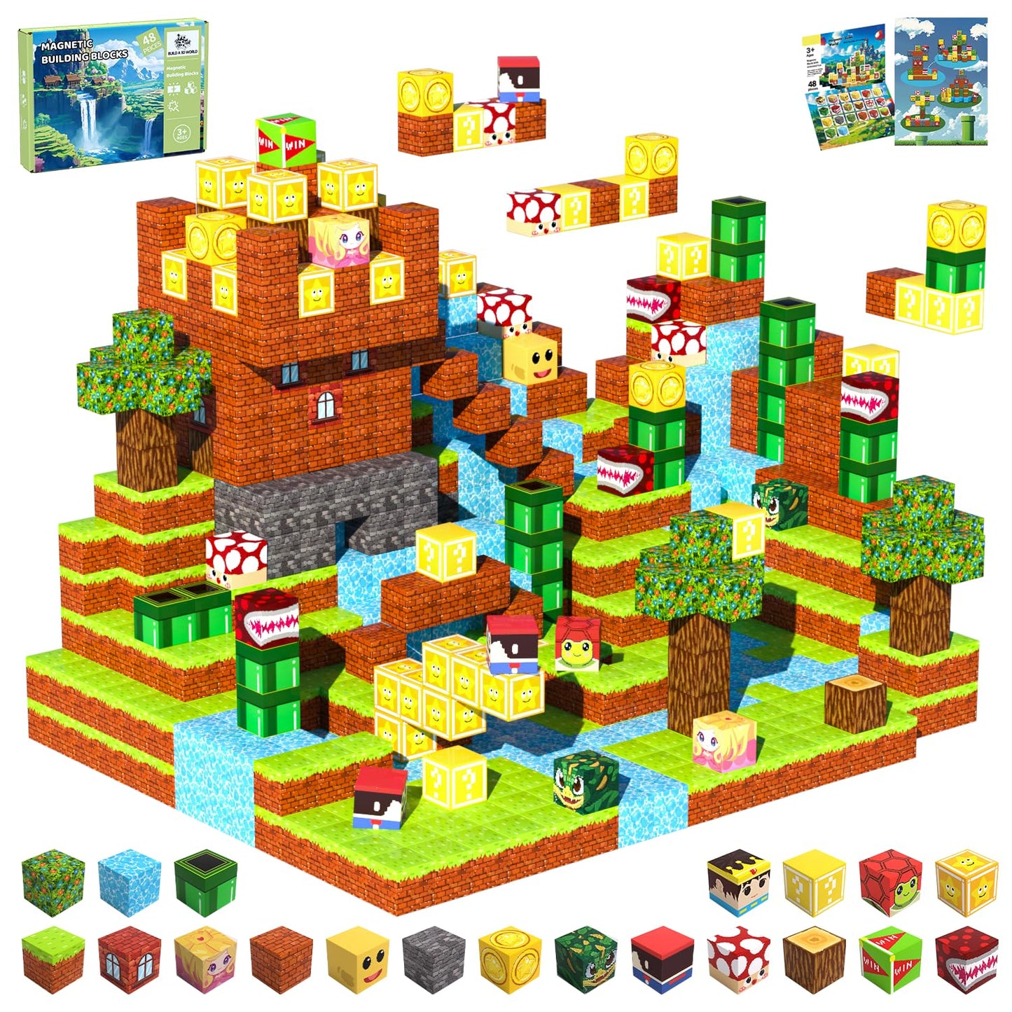 SSAWER Magnetic Blocks Forest Edition – 48-Piece STEM Building Kit for Kids 3+