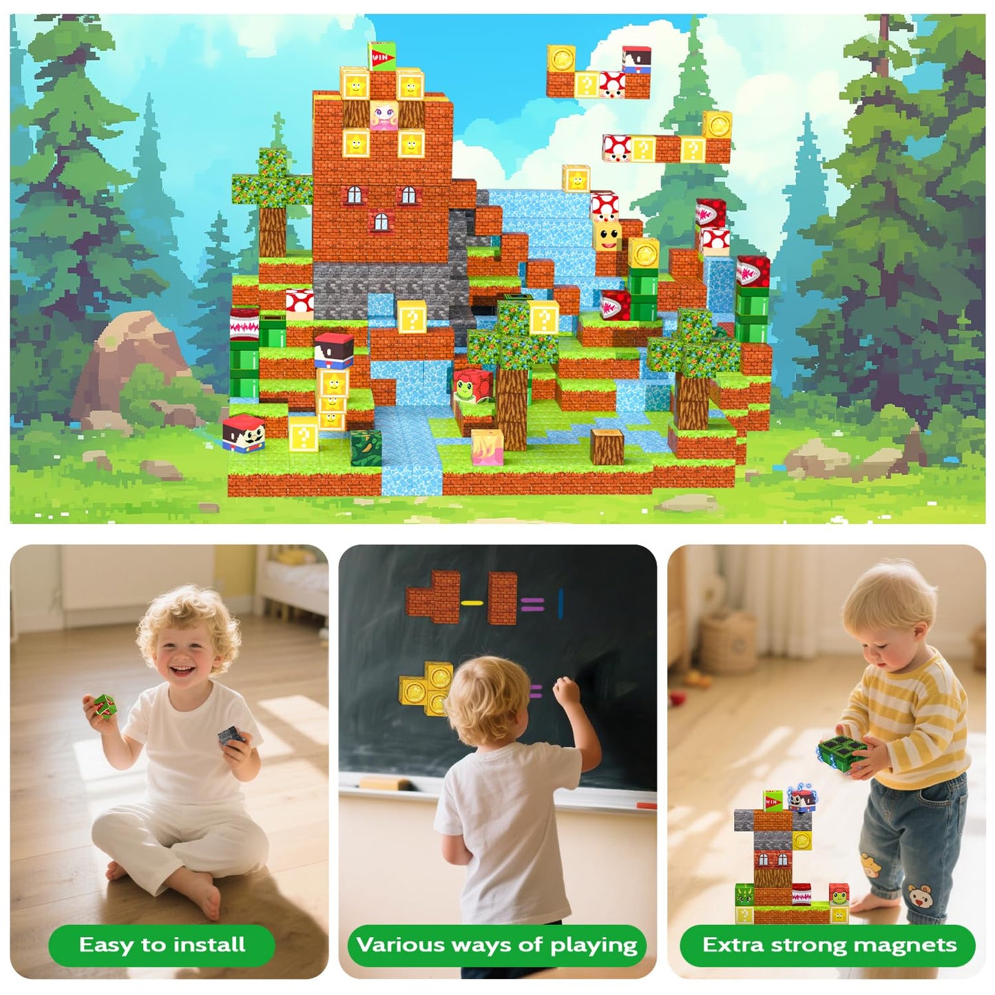 SSAWER Magnetic Blocks Forest Edition – 48-Piece STEM Building Kit for Kids 3+