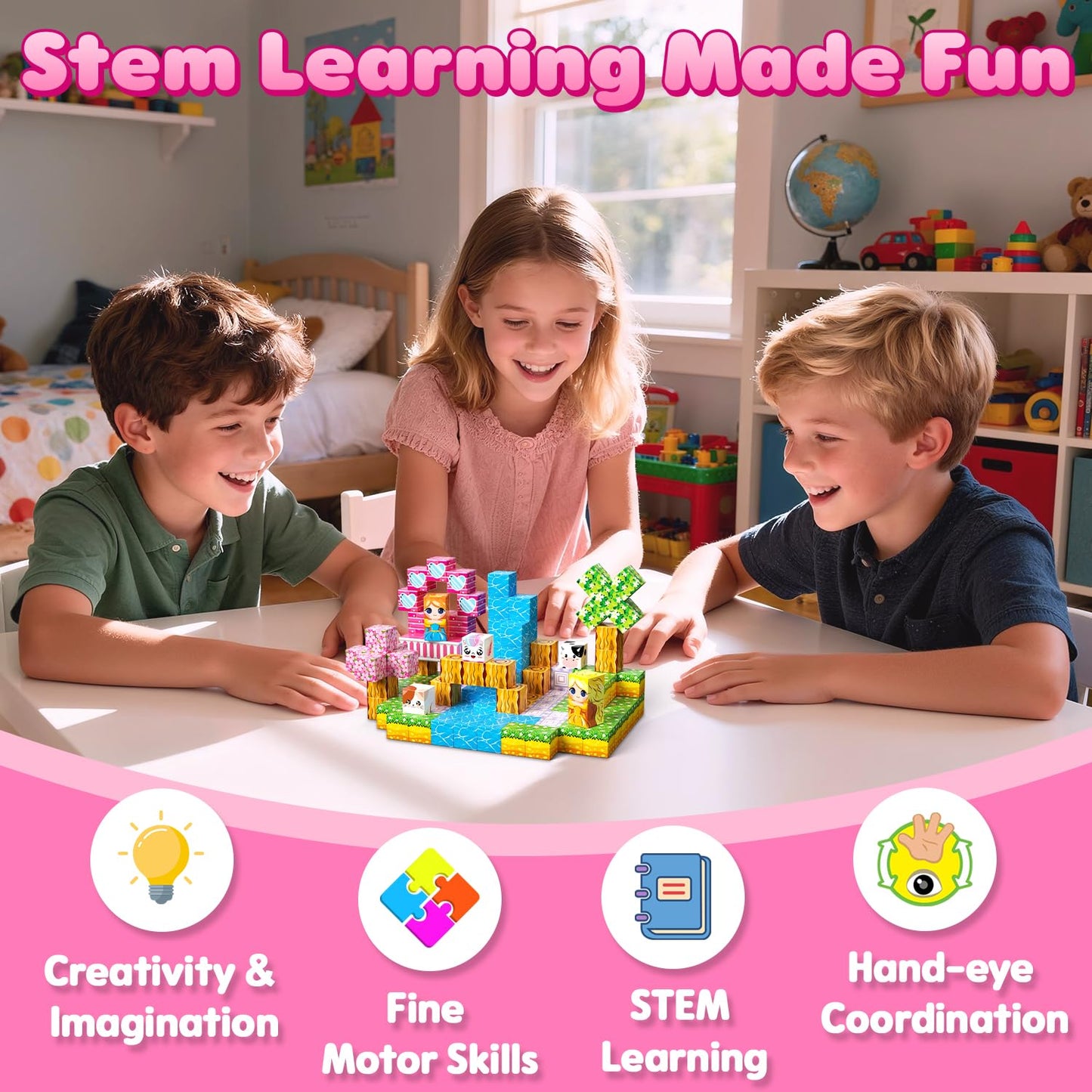SSAWER Magnetic Blocks - 48 Pcs STEM Toy for Kids 4-8 | Creative Building Cubes