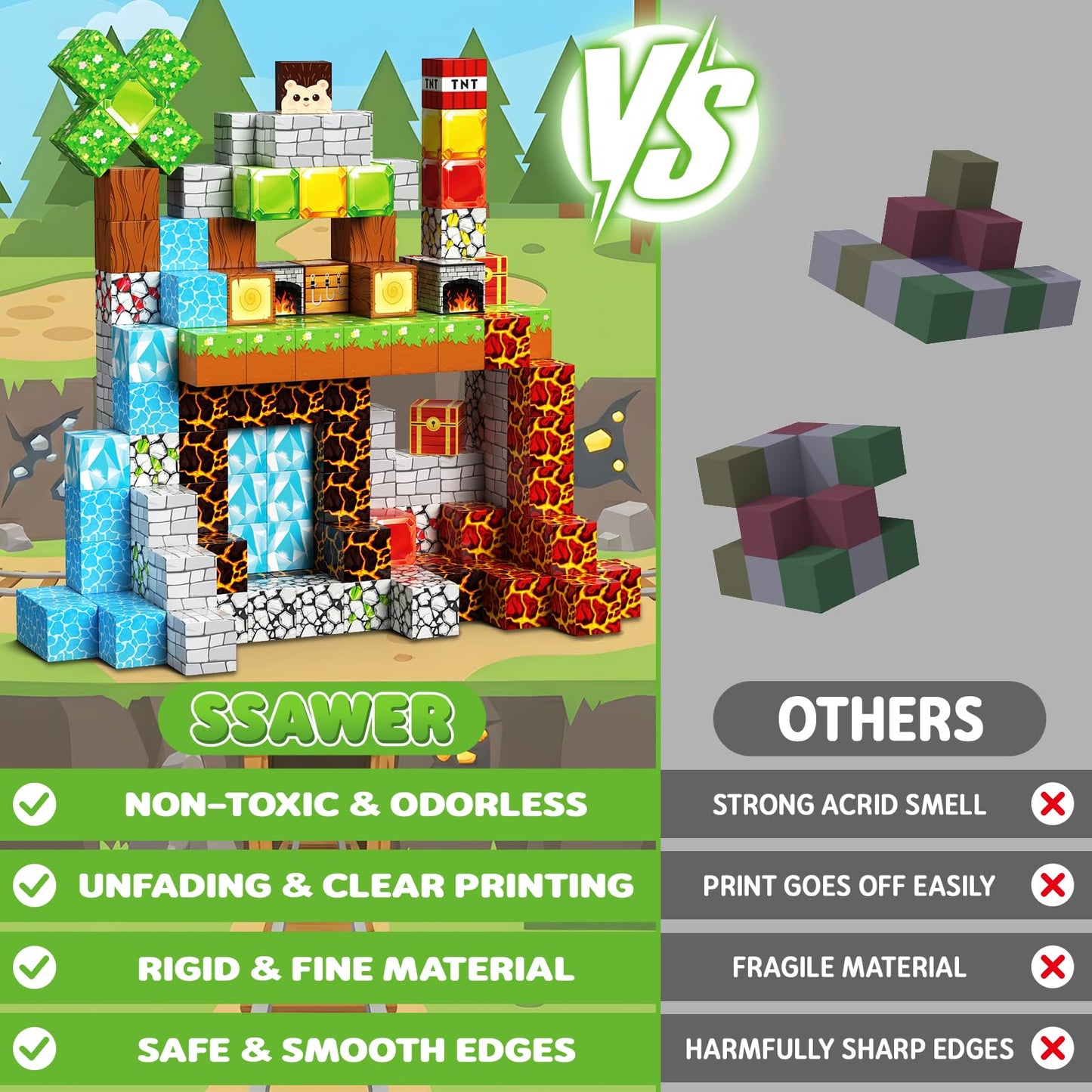 SSAWER Magnetic Blocks – 100PCS STEM Building Toys for Kids Aged 3+ | Creative, Screen-Free Play