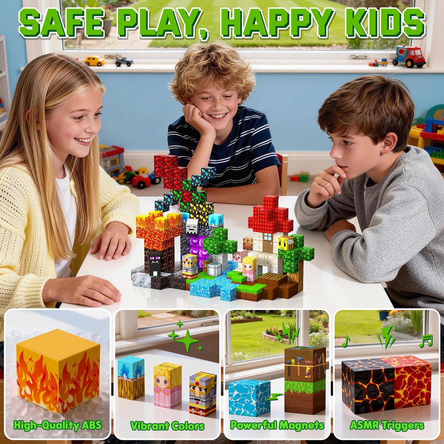 SSAWER Magnetic Blocks 208-Piece Magnetic Building Set for Kids – STEM Toy for Ages 3+, Creative Open-Ended Play