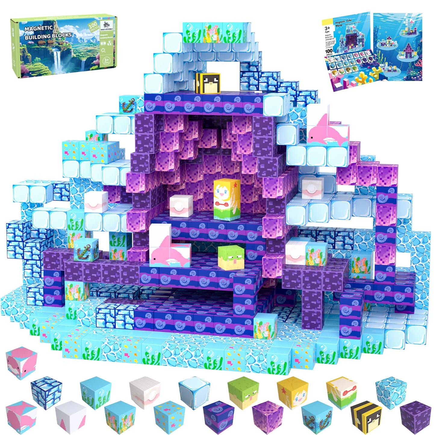 SSAWER Magnetic Blocks 100PCS – Ocean World STEM Building Toys for Kids 3+
