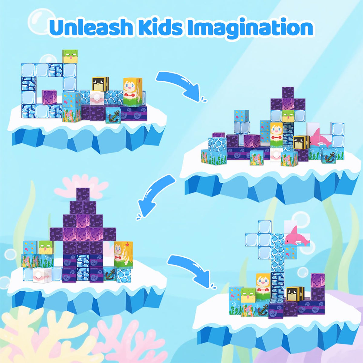 SSAWER Magnetic Blocks 100PCS – Ocean World STEM Building Toys for Kids 3+