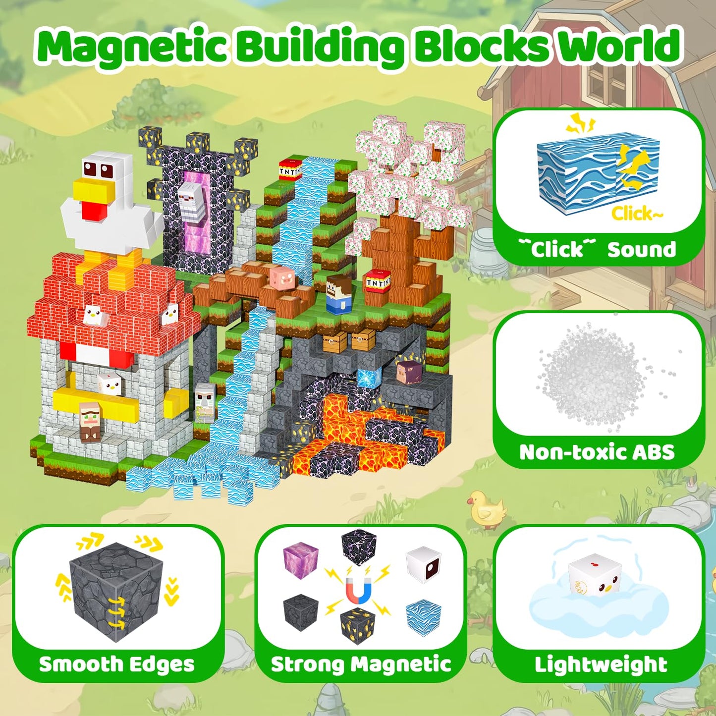SSAWER Magnetic Blocks – 150-Piece Light-Up Building Set for Kids 3+