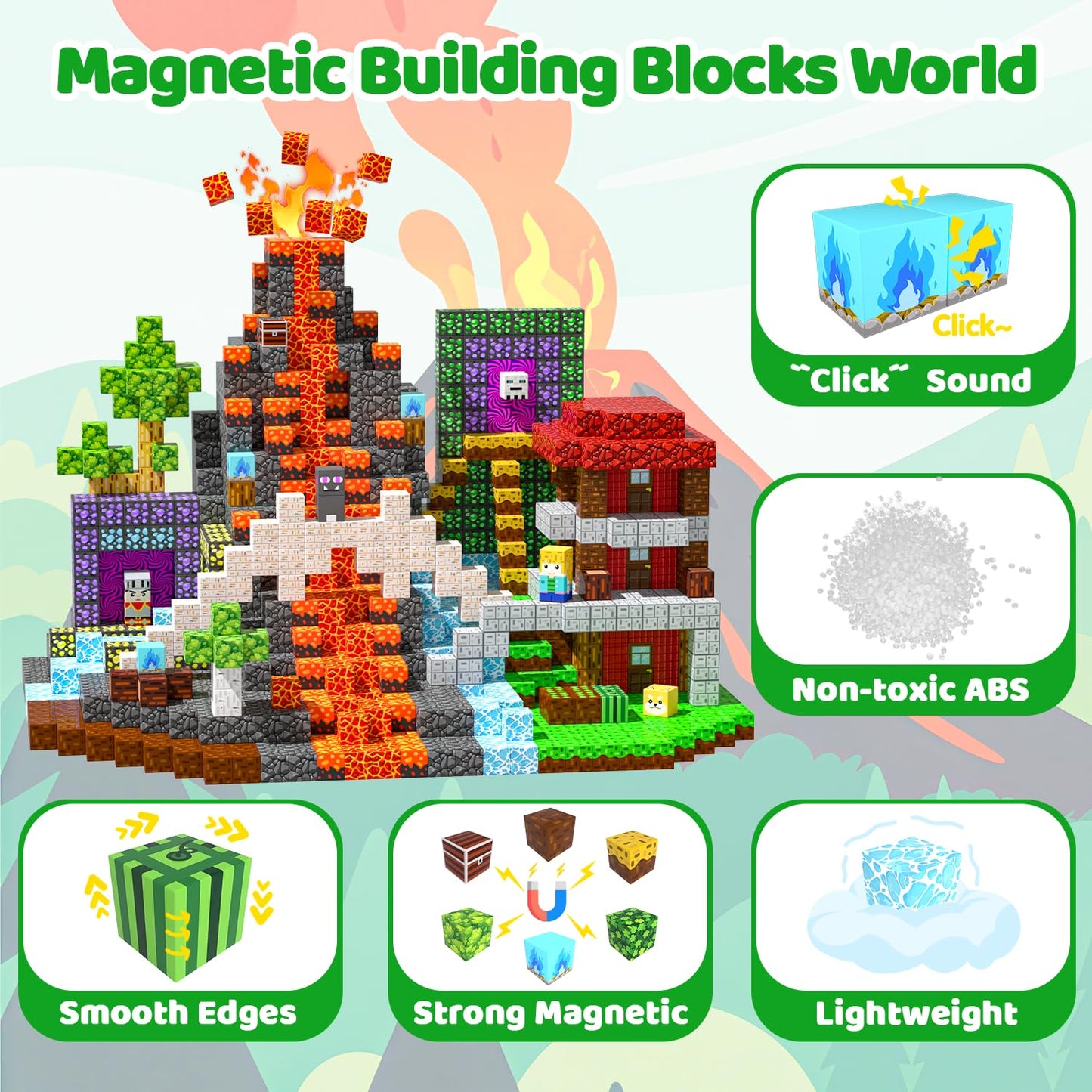SSAWER Magnetic Blocks - 150PCS STEM Building Set for Kids 3+ | 39 Designs, Storybook & Screen-Free Fun