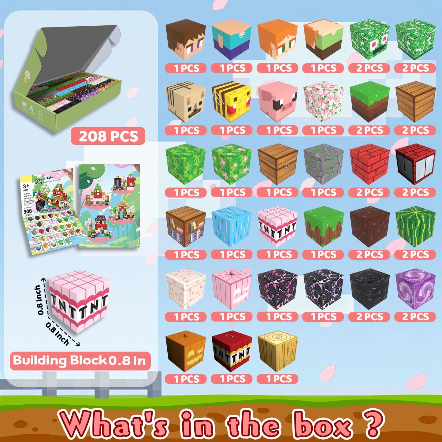 SSAWER Magnetic Blocks 208PCS – Sakura Forest STEM Building Toys for Kids 3+