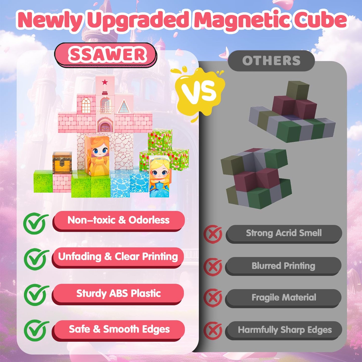 SSAWER Magnetic Blocks – 48-Piece STEM Building Toy for Kids Aged 4-8