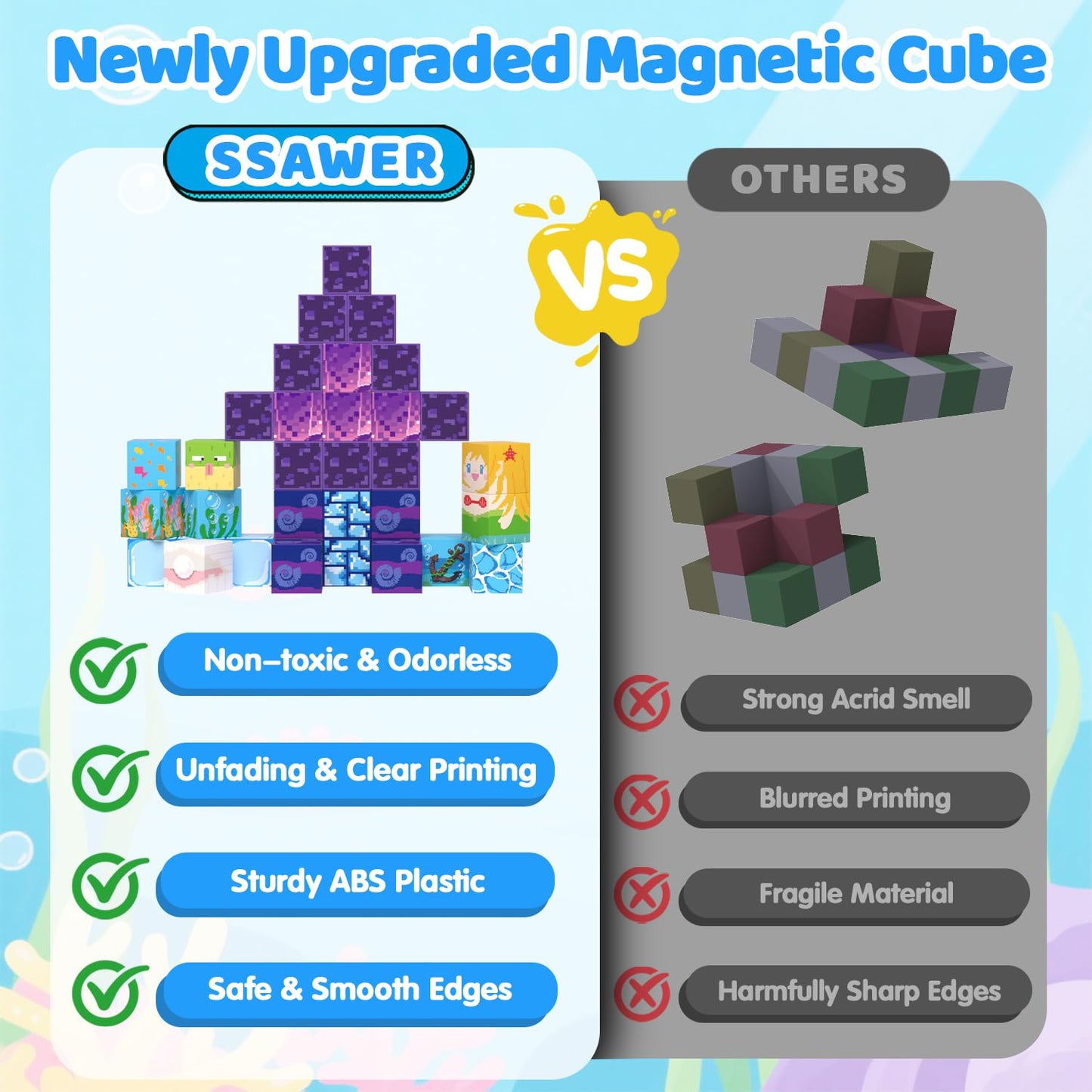 SSAWER Magnetic Blocks 100PCS – Ocean World STEM Building Toys for Kids 3+