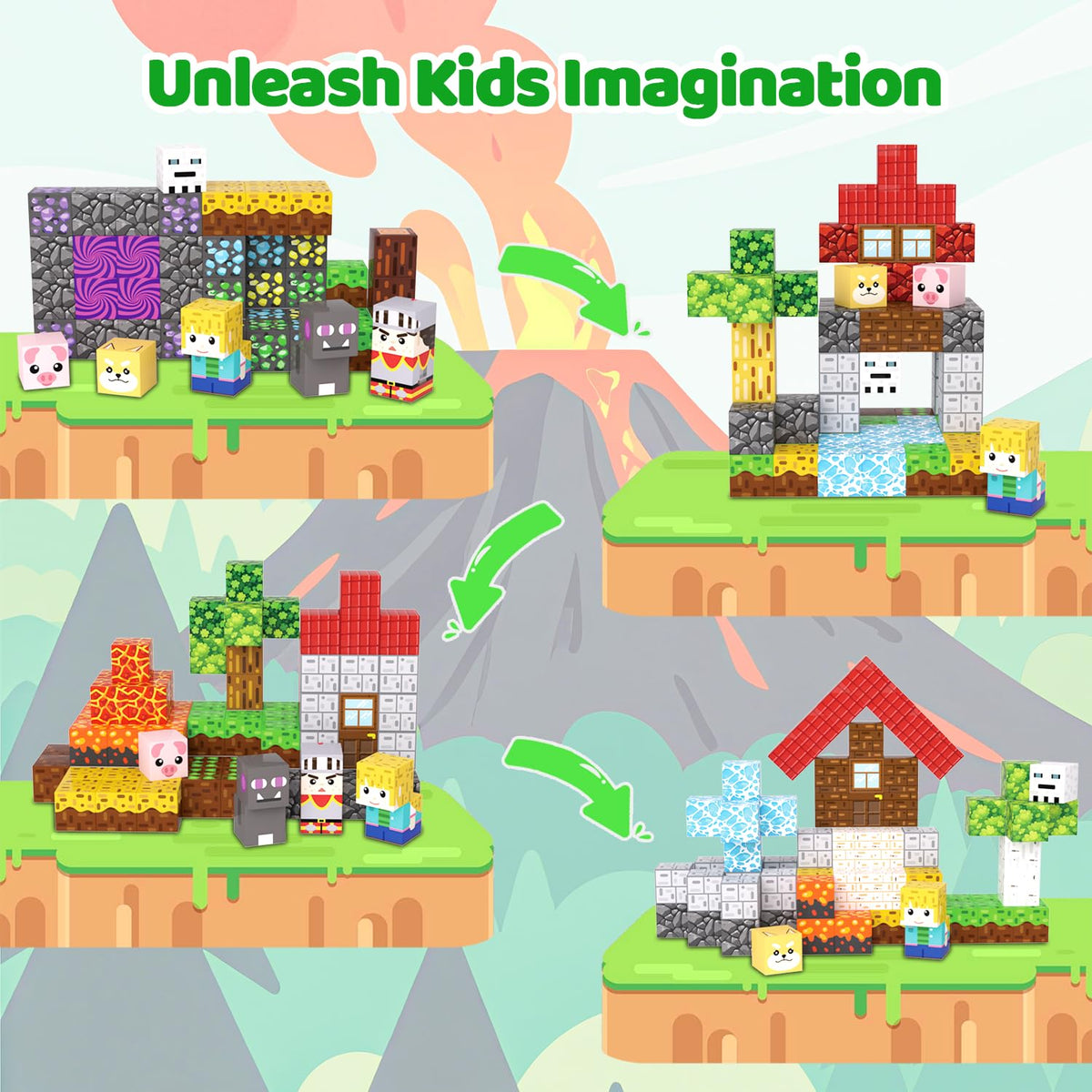 SSAWER Magnetic Blocks - 150PCS STEM Building Set for Kids 3+ | 39 Designs, Storybook & Screen-Free Fun