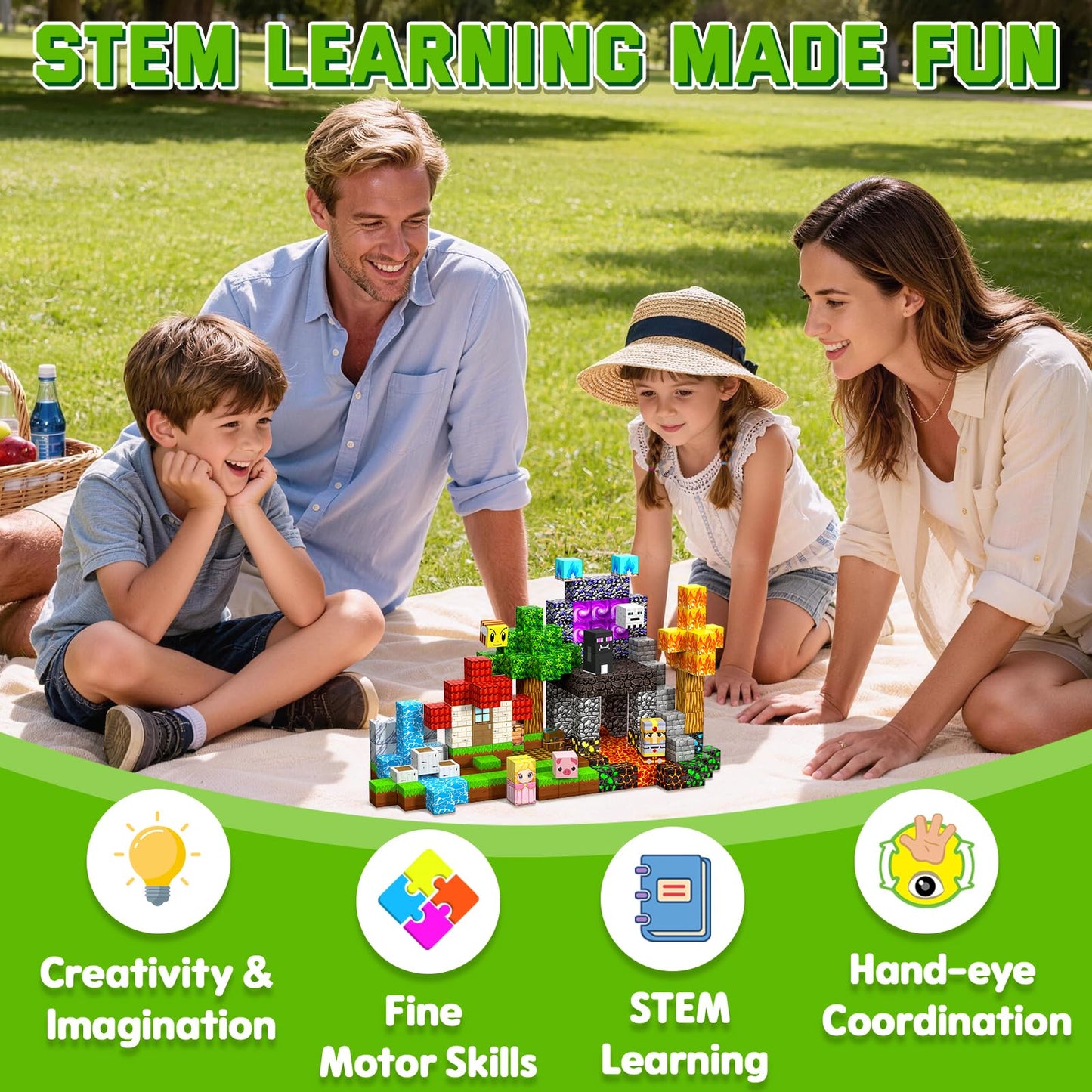 SSAWER Magnetic Blocks 208-Piece Magnetic Building Set for Kids – STEM Toy for Ages 3+, Creative Open-Ended Play