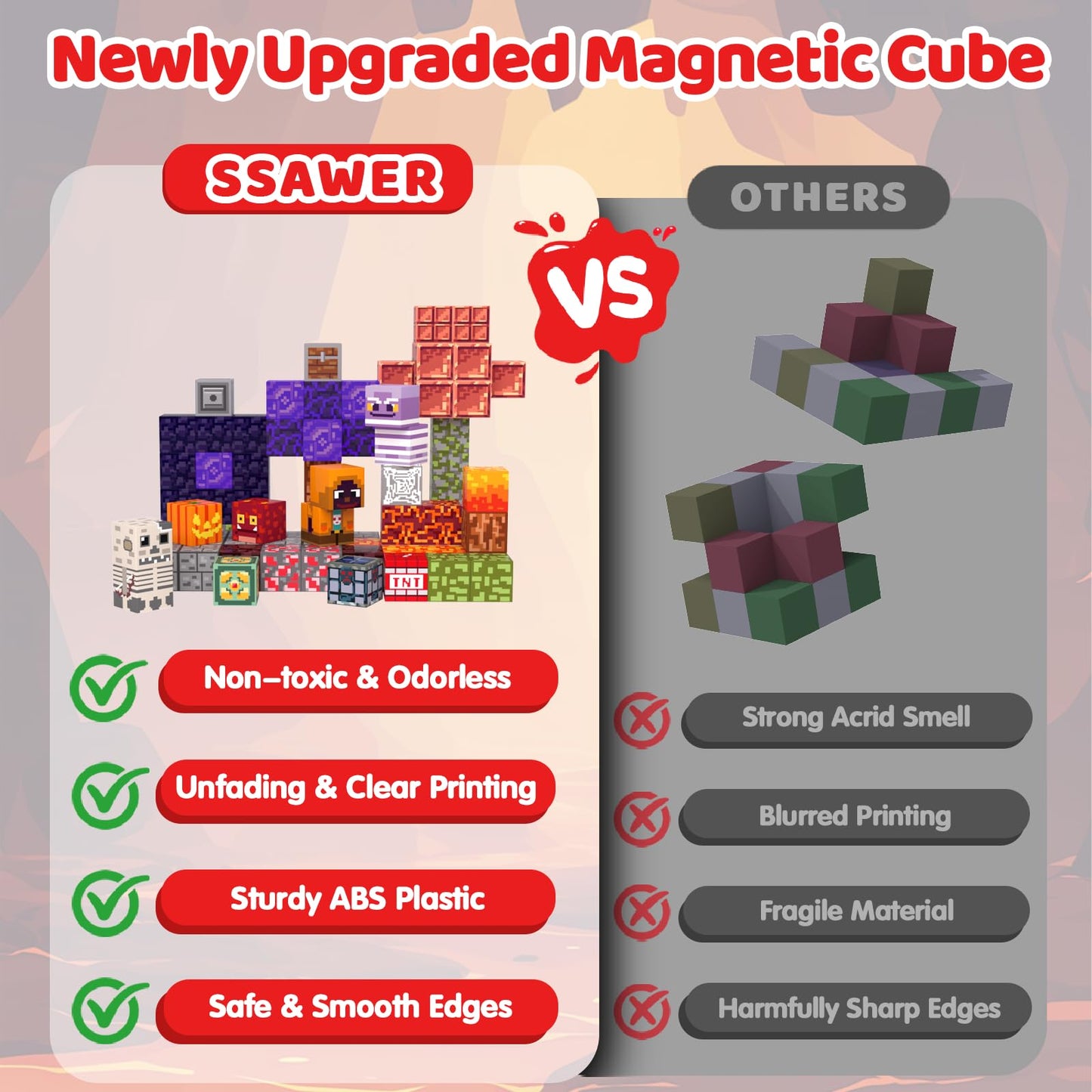 SSAWER Magnetic Blocks – 100PCS Light-Up Magnetic Building Blocks for Kids | STEM Construction Toy