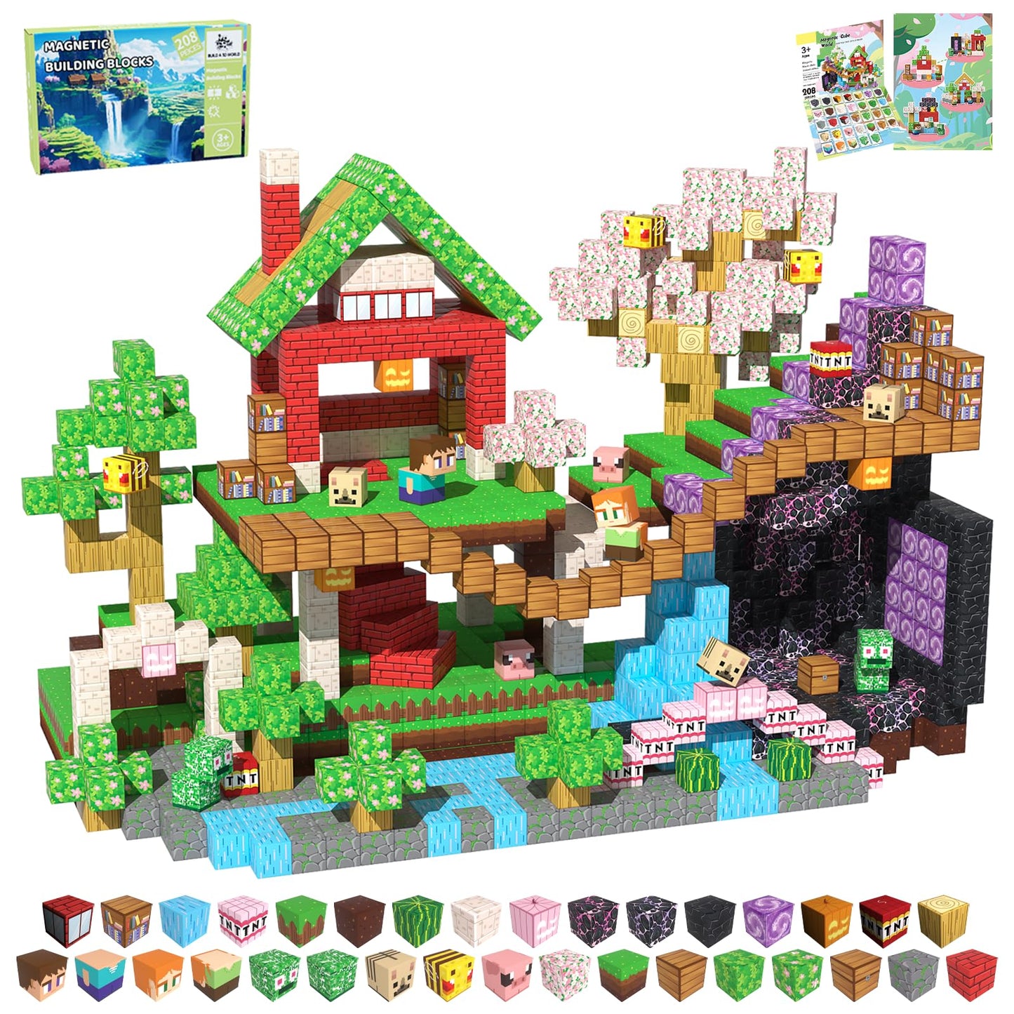 SSAWER Magnetic Blocks 208PCS – Sakura Forest STEM Building Toys for Kids 3+