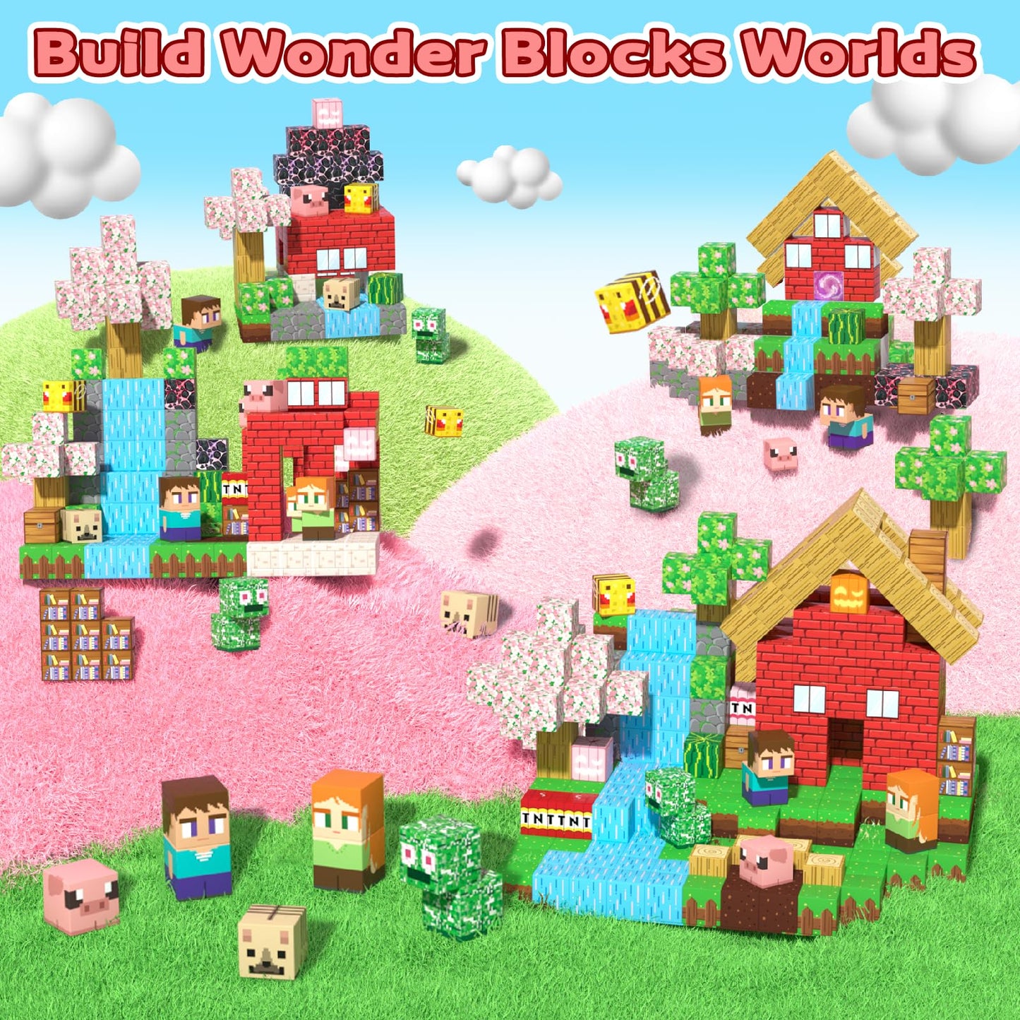SSAWER Magnetic Blocks 208PCS – Sakura Forest STEM Building Toys for Kids 3+