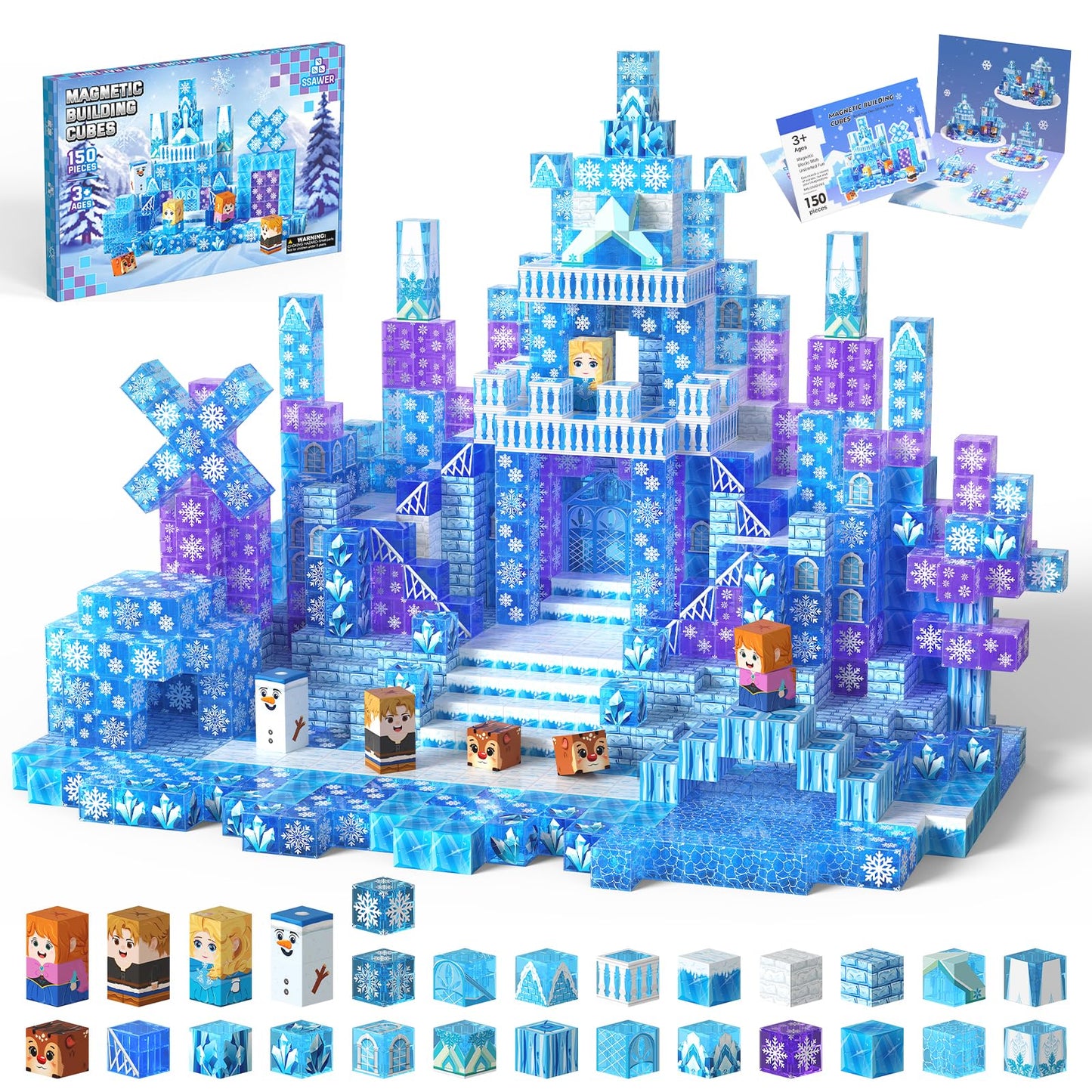 SSAWER Magnetic Blocks 150PCS Snow Castle – STEM Building Toys for Kids 3+ | Gift-Ready