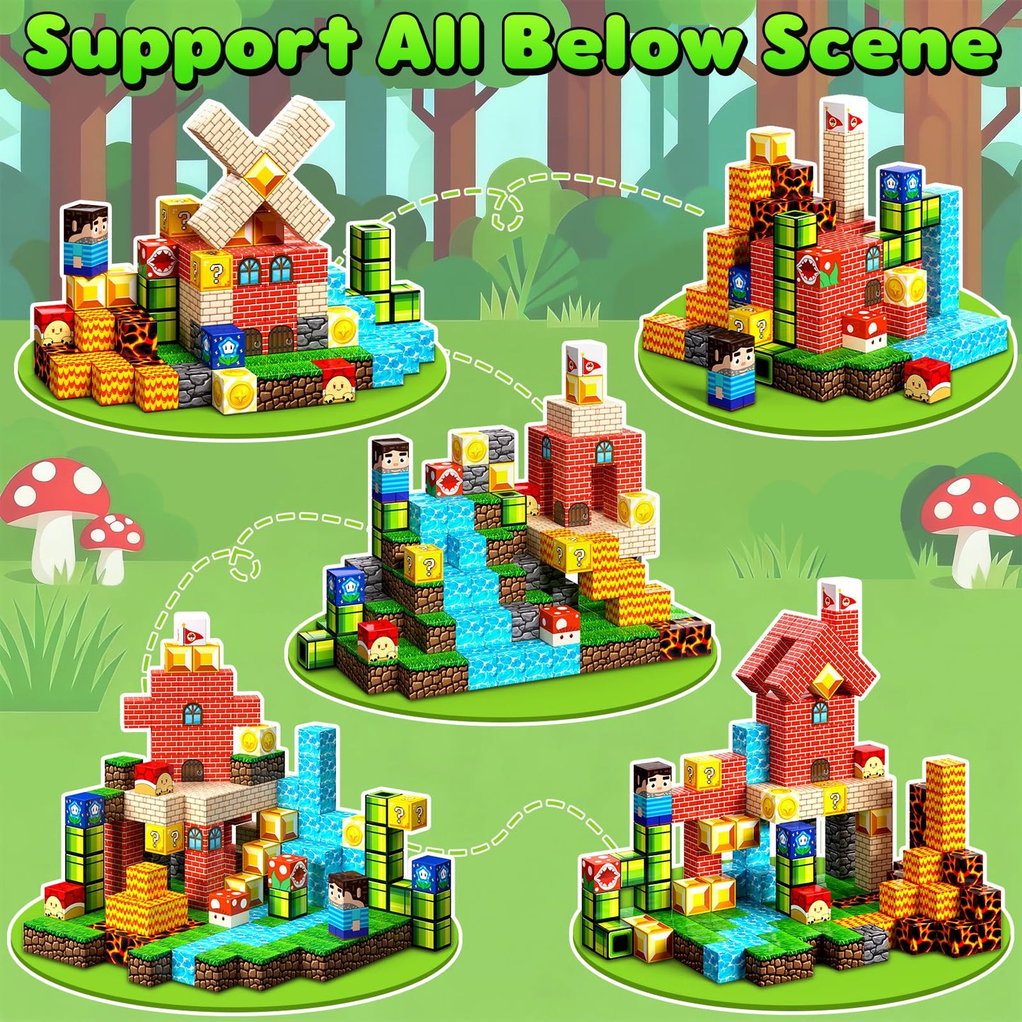 SSAWER Magnetic Blocks 48PCS – STEM Building Toys for Kids 3+ | Lava Forest