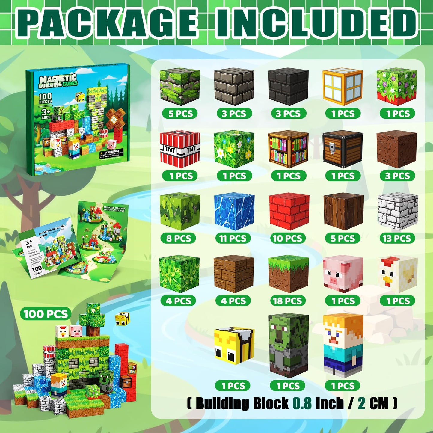 SSAWER Magnetic Blocks – 100-Piece Magnetic Building Set for Kids 3+ | STEM Toy & Creative Gift