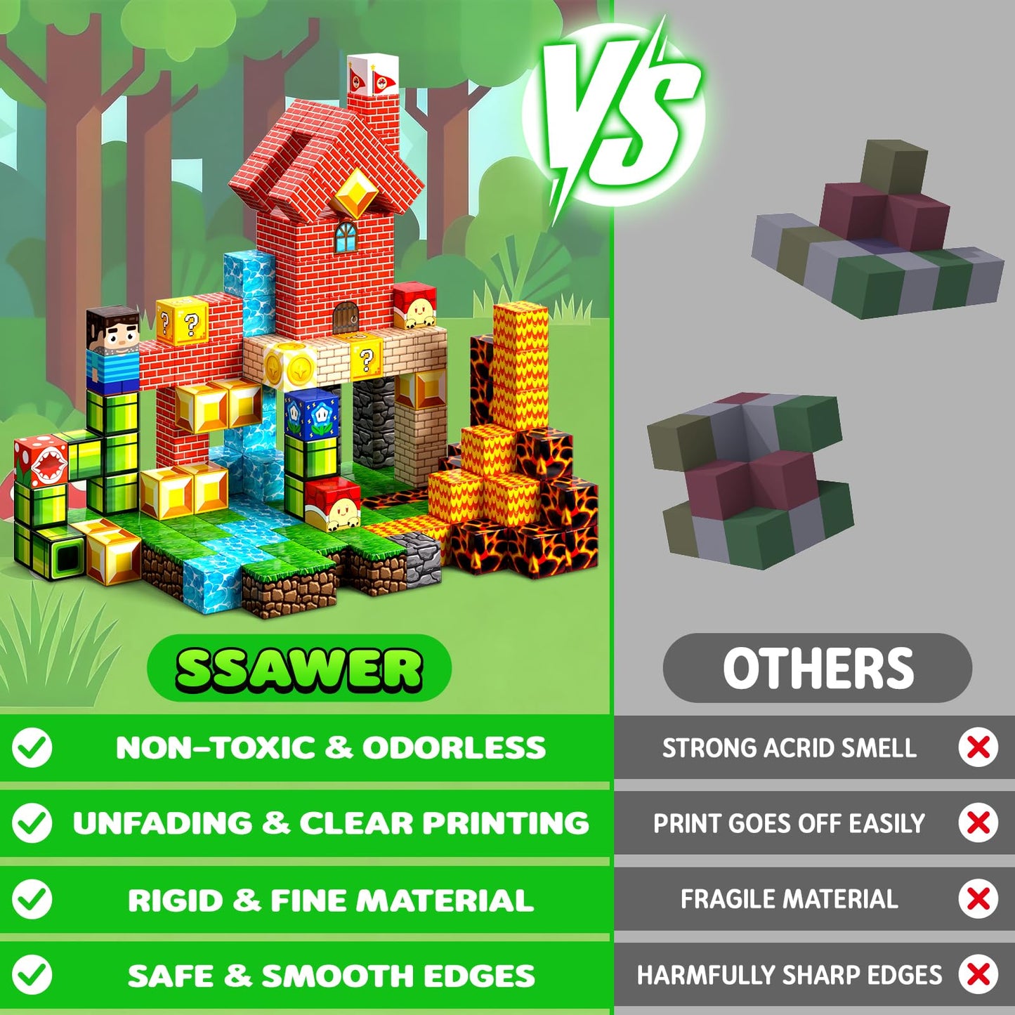 SSAWER Magnetic Blocks 48PCS – STEM Building Toys for Kids 3+ | Lava Forest