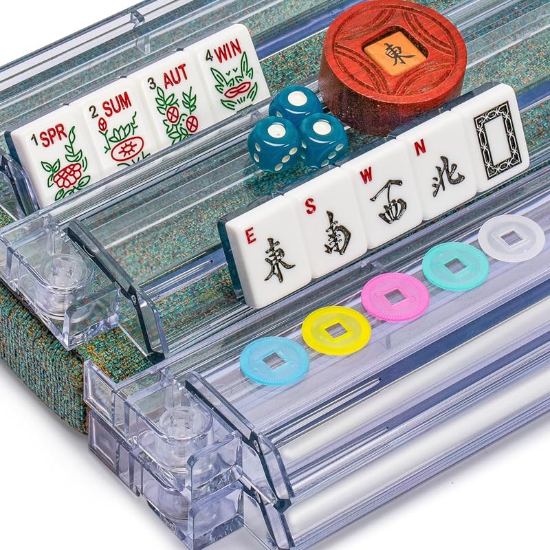 SSFUN Mahjong All-in-One Tile Rack & Pusher – Clear Acrylic, 4-Piece Set