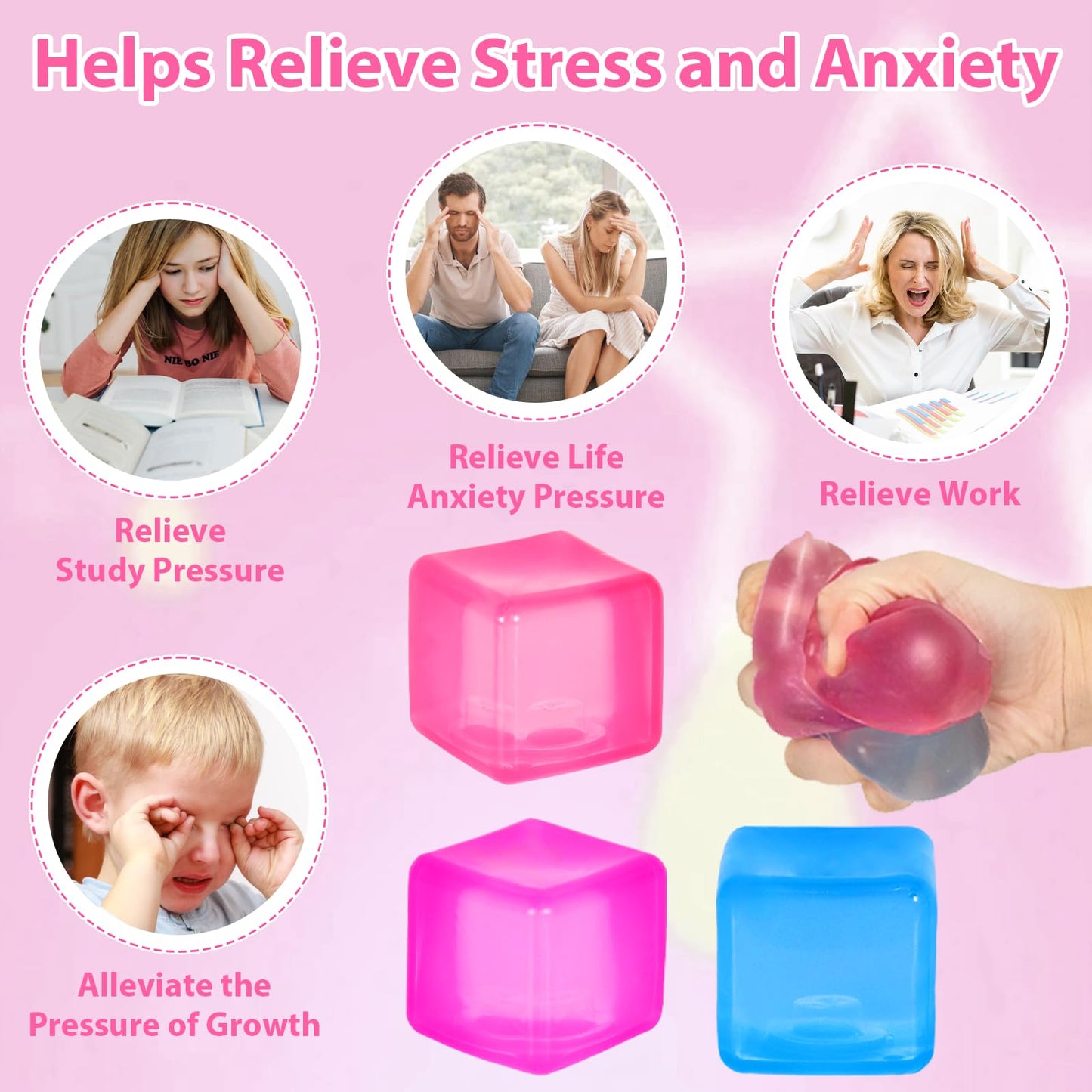 Ssqauvig 3Pack Ice Cube Stress Ball – Medium 5cm Fidget Toys for Anxiety Relief