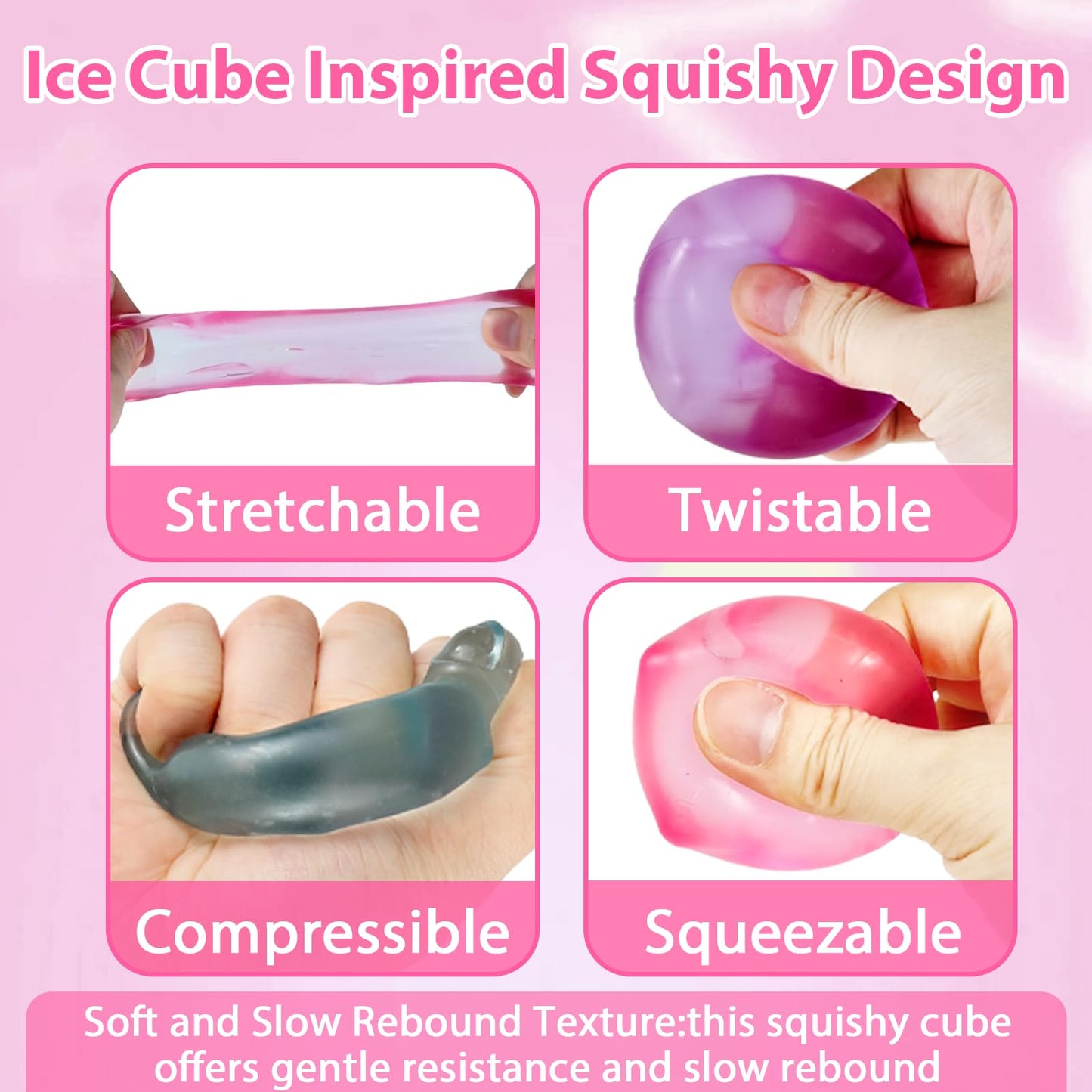 Ssqauvig 3Pack Ice Cube Stress Ball – Medium 5cm Fidget Toys for Anxiety Relief