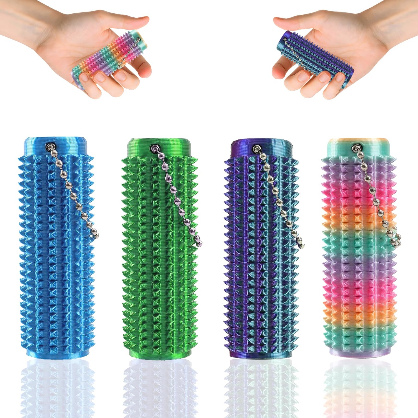 Ssryxsnan 4 Pcs Little Ouchies Pain Fidget – Spiky Grippie Keychain Stress Relief Toy for Adults & Teens