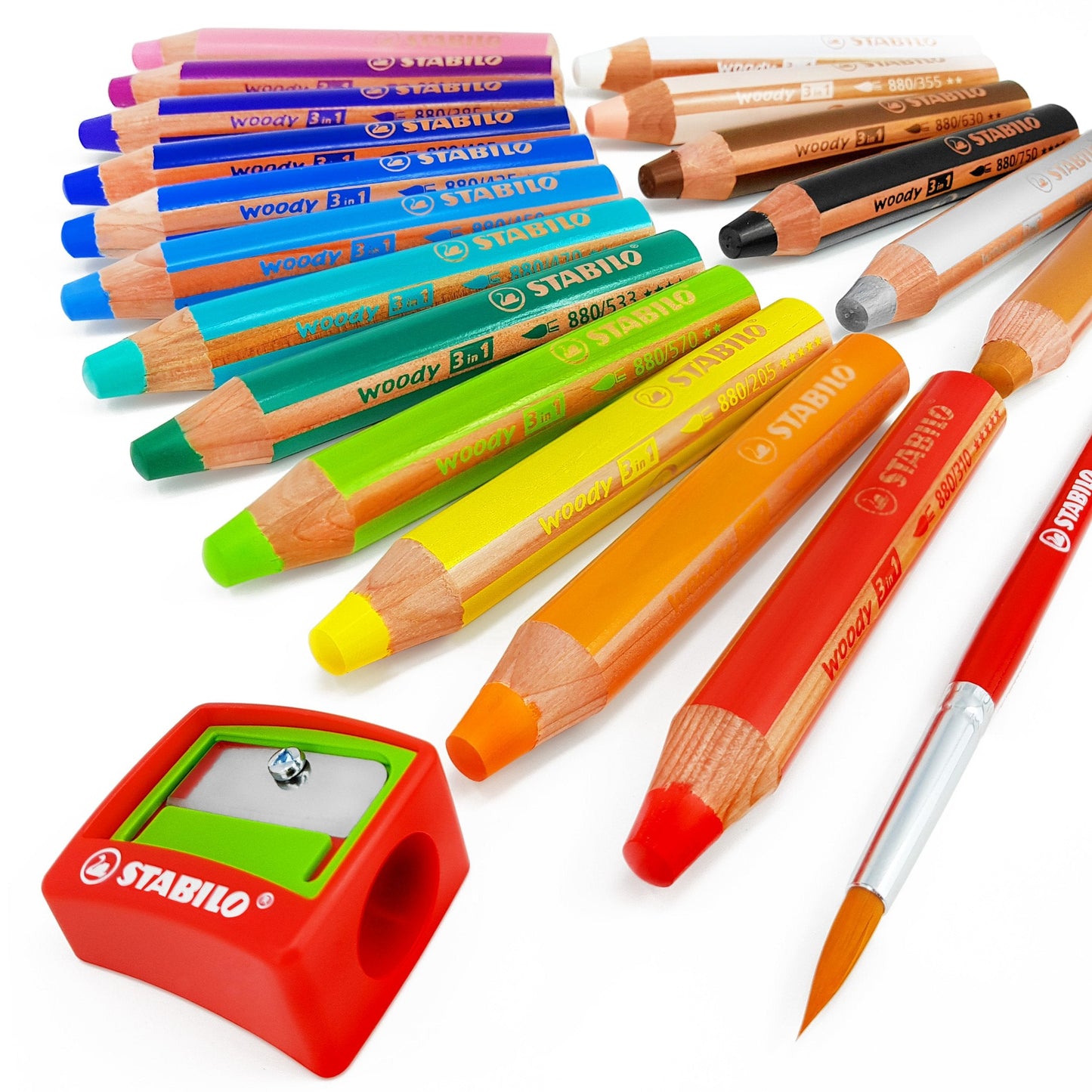 STABILO Woody 3 in 1 Multi-Media Watercolour Pencils – Jumbo Easy-Grip, Pack of 18 + Sharpener & Brush