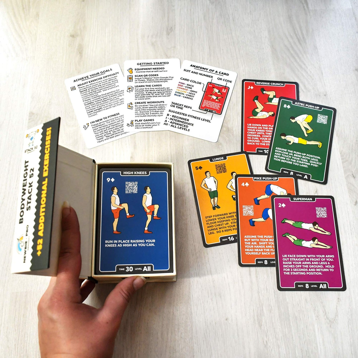 Stack 52 Bodyweight Exercise Cards Mega Pack: No Equipment, Video Instructions, 104 Exercises