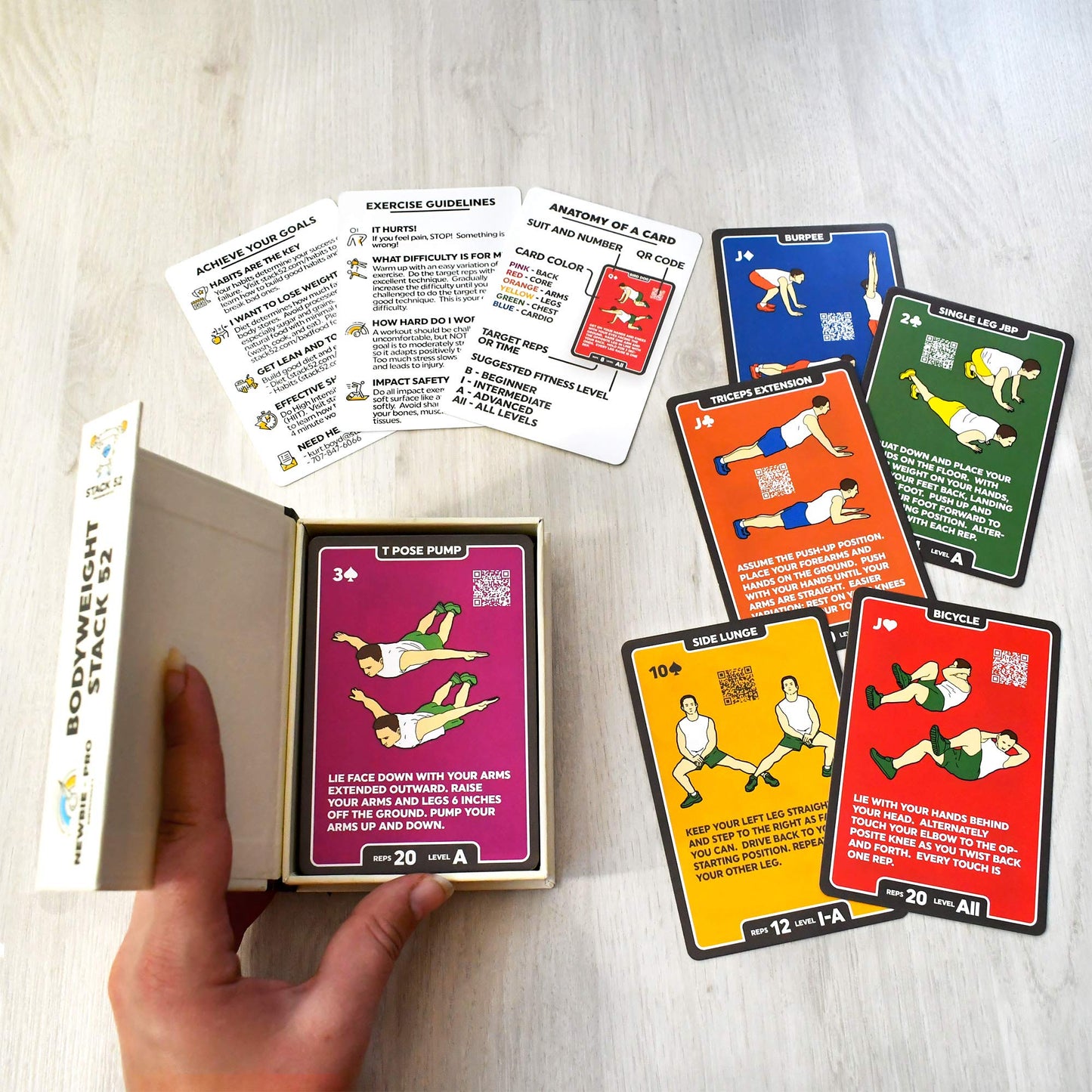 Stack 52 Bodyweight Exercise Cards — Portable No Equipment Deck with Video Instructions