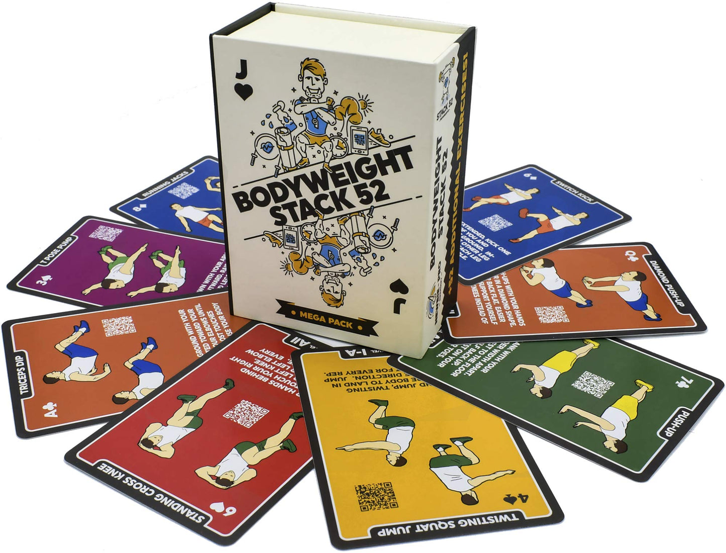Stack 52 Bodyweight Exercise Cards Mega Pack: No Equipment, Video Instructions, 104 Exercises