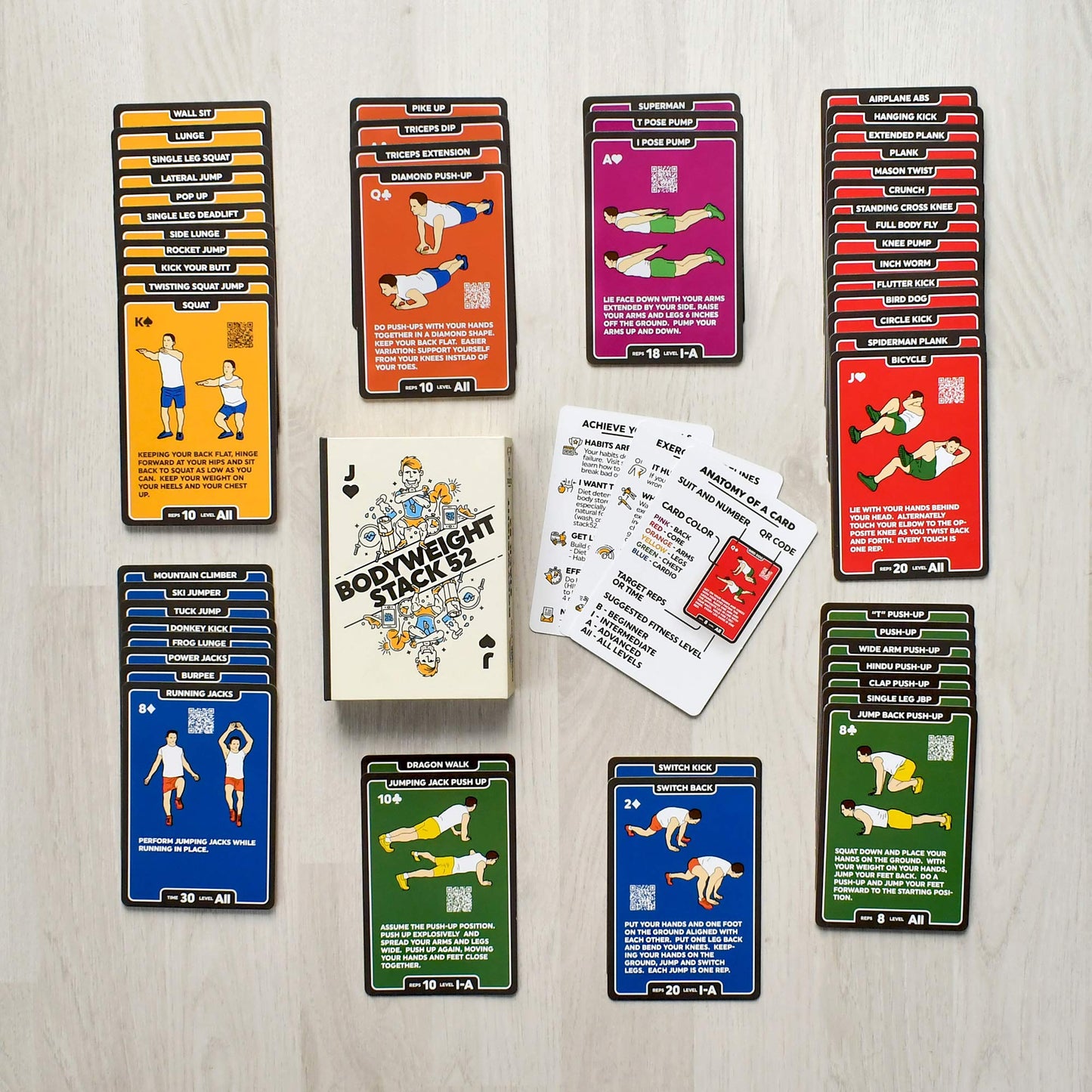 Stack 52 Bodyweight Exercise Cards — Portable No Equipment Deck with Video Instructions