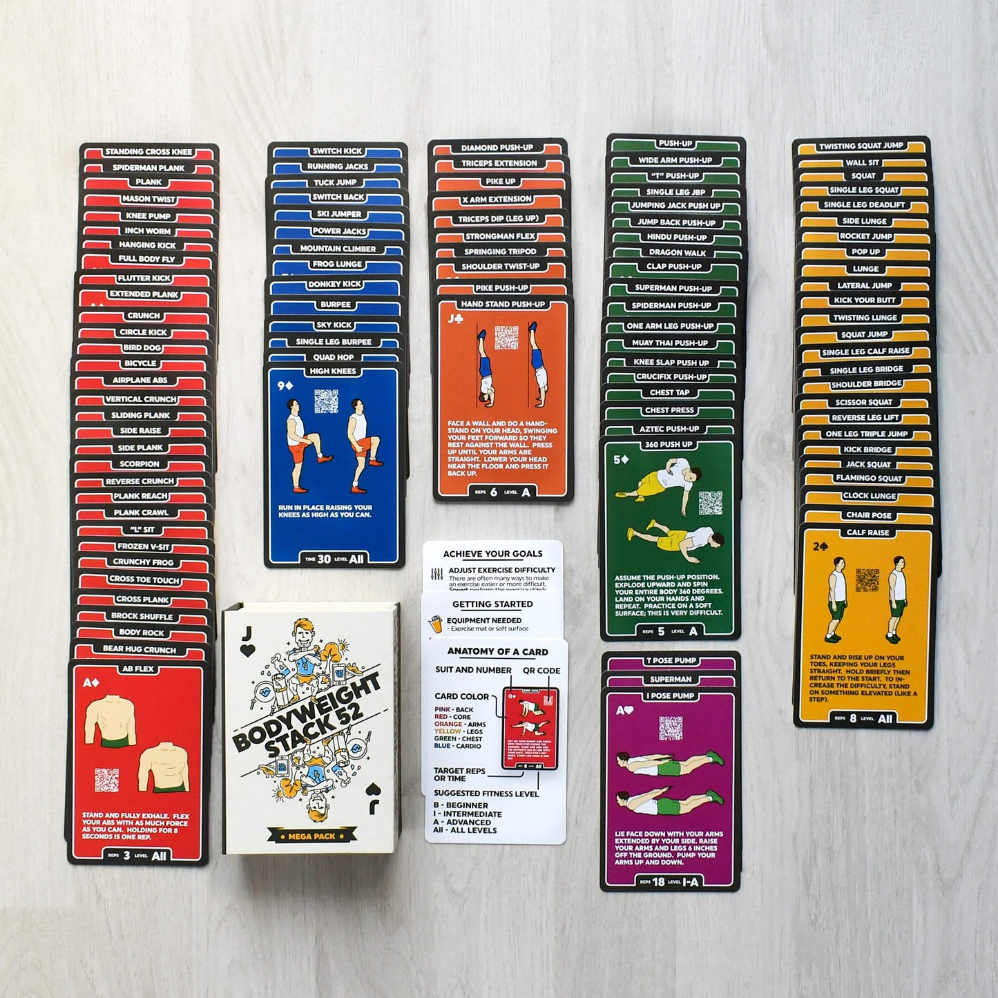 Stack 52 Bodyweight Exercise Cards Mega Pack: No Equipment, Video Instructions, 104 Exercises