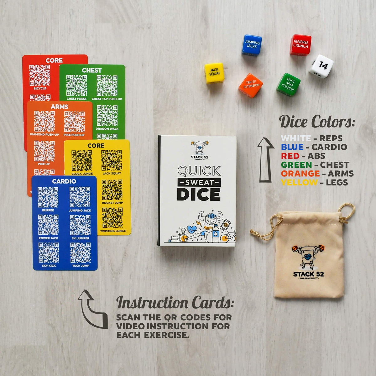 Stack 52 Quick Sweat Fitness Dice – No-Equipment Home Workout Game