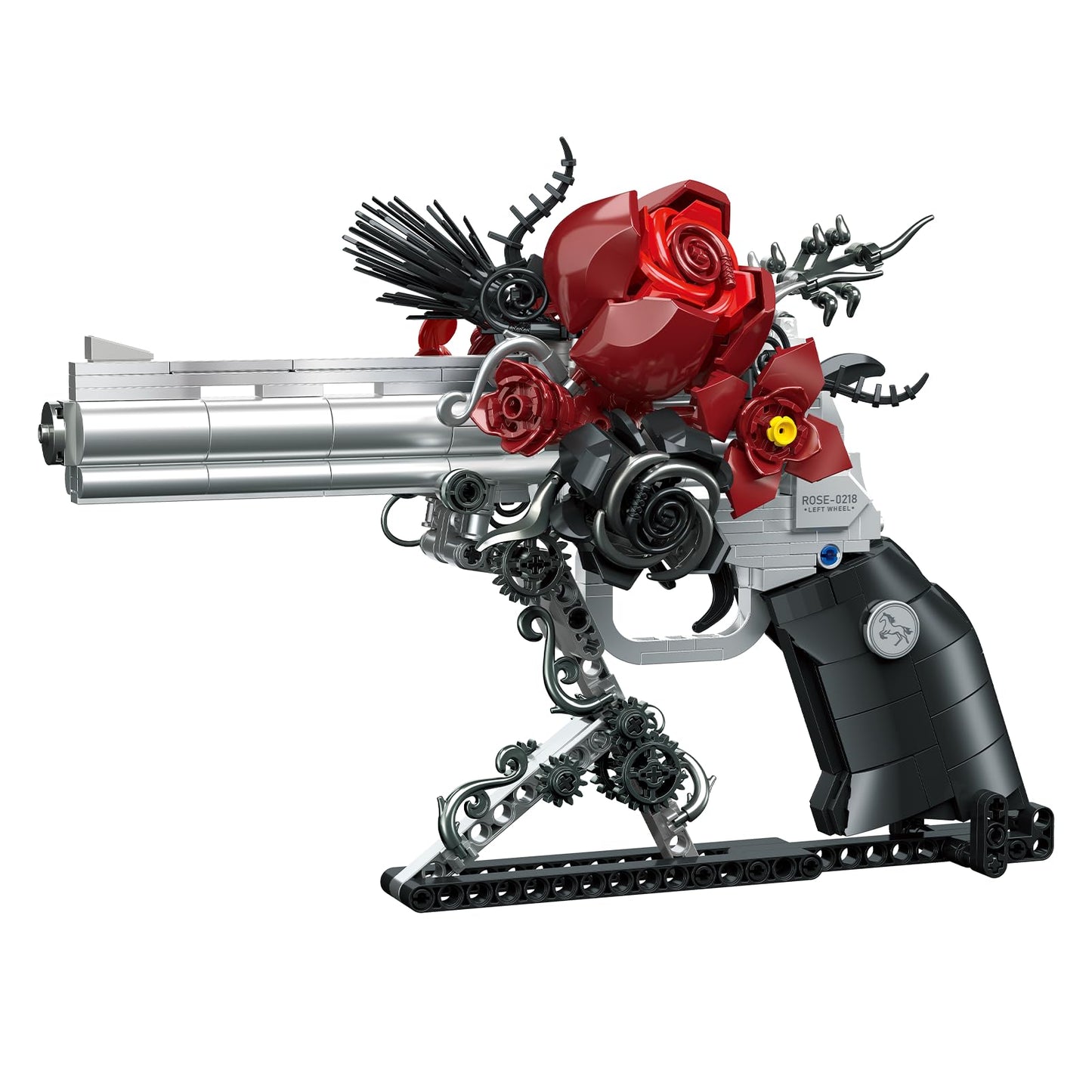 STADREWVY Guns & Petals: Gothic Revolver Building Blocks with Red Roses