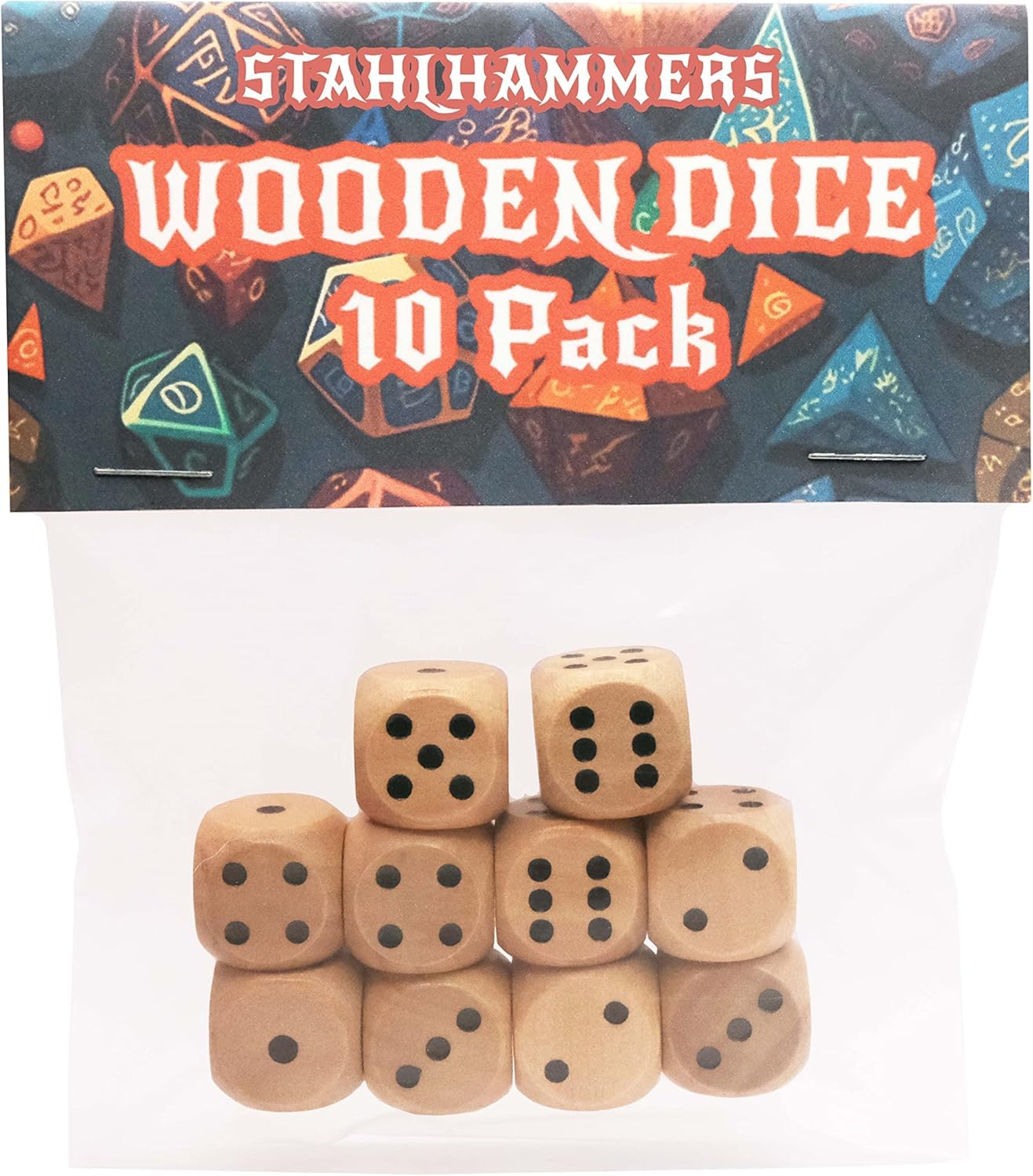 STAHLHAMMERS 10-Pack Wooden Dice Set | 16mm Standard Dice for Board Games & RPGs