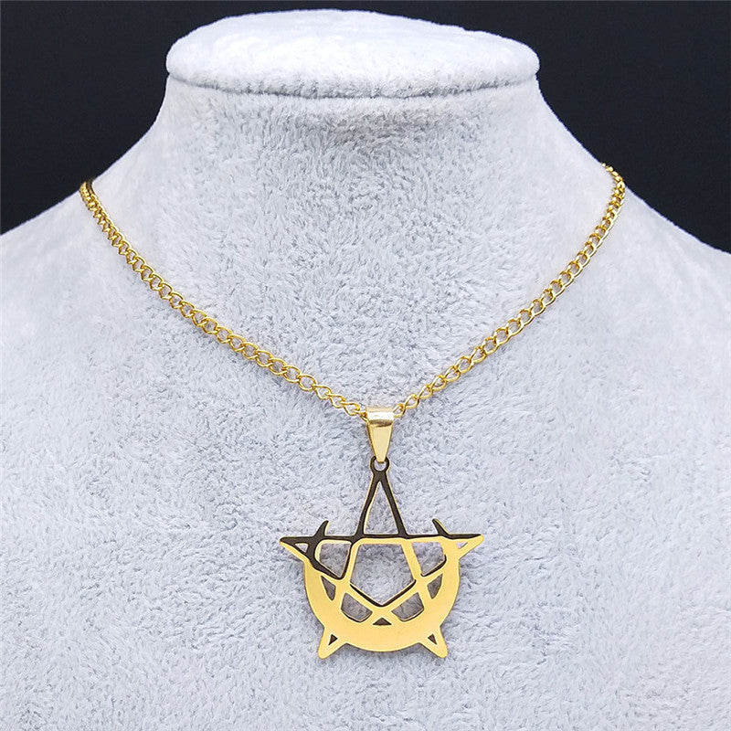 Stainless Steel Gothic Moon And Pentagram Pendant Necklace