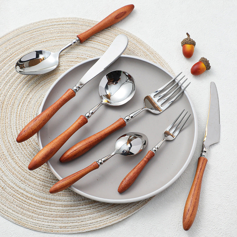 Rosewood Handle Stainless Steel Cutlery Set - Premium Wooden Tableware
